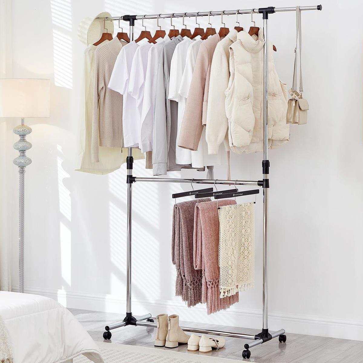 Chrome - House of Home - Double Clothes Rail Extended Top Rail Adjustable Height Chrome - 1