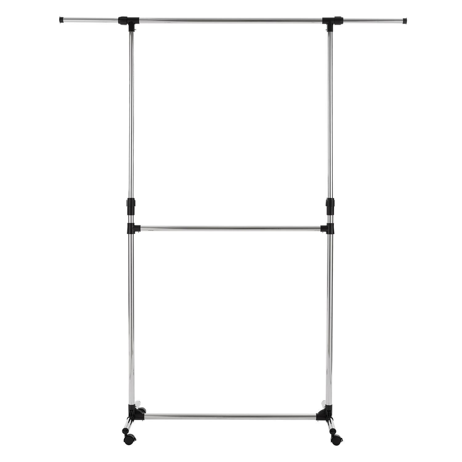 Chrome - House of Home - Double Clothes Rail Extended Top Rail Adjustable Height Chrome - 5