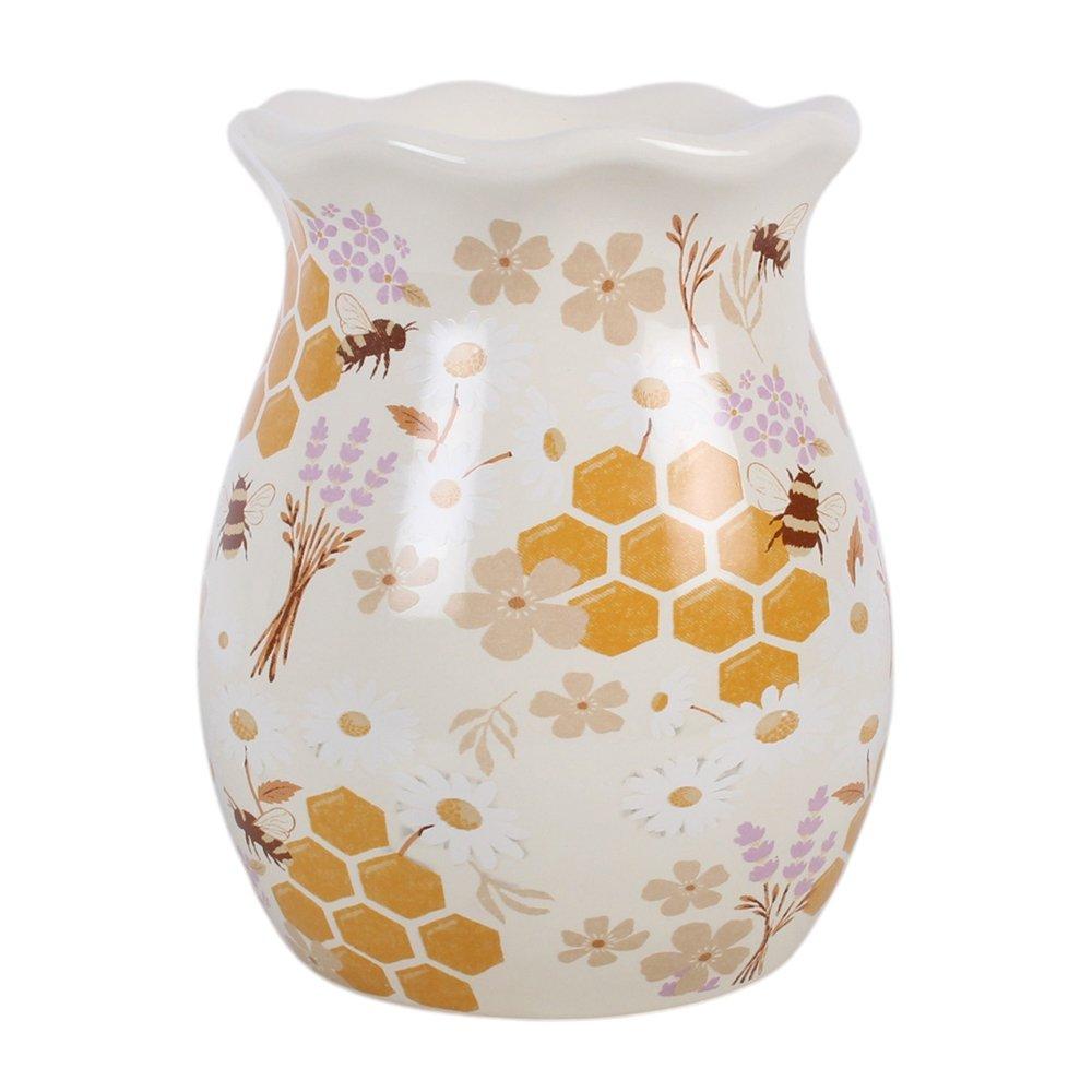 White - Something Different - Honey Bee Print Fluted Oil Burner and Wax Warmer - 2