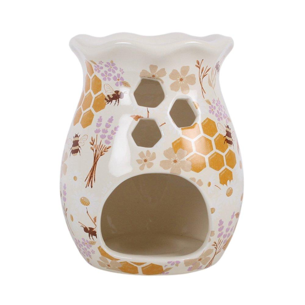 White - Something Different - Honey Bee Print Fluted Oil Burner and Wax Warmer - 3