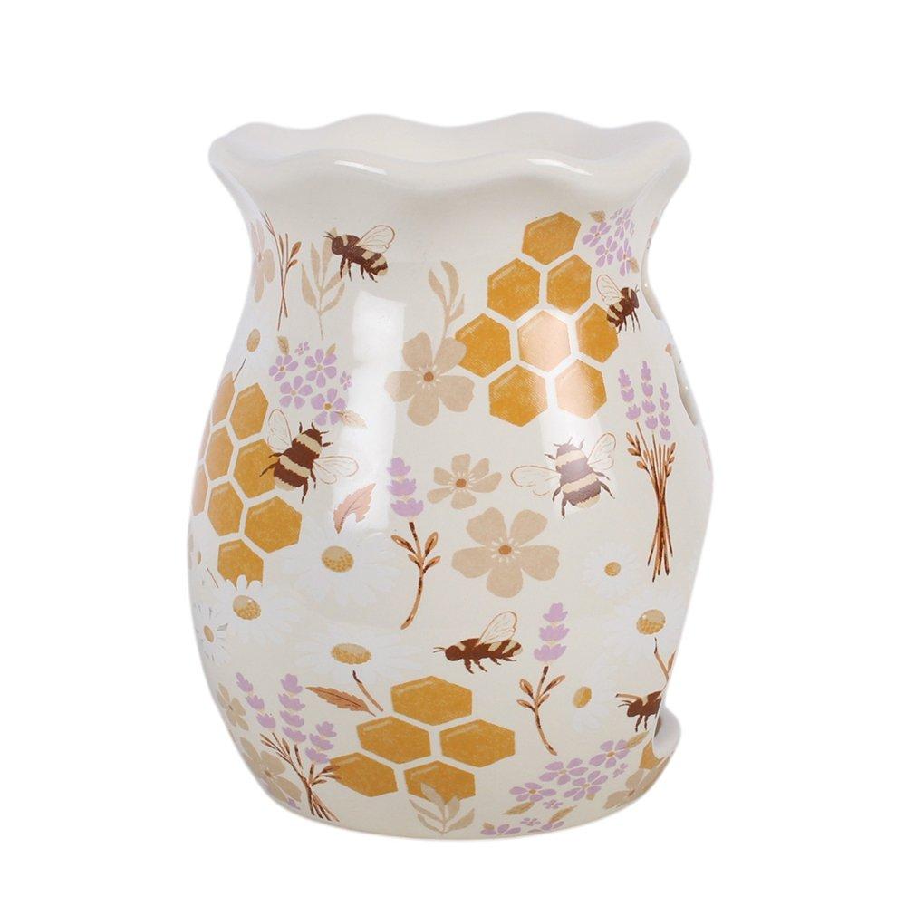 White - Something Different - Honey Bee Print Fluted Oil Burner and Wax Warmer - 4