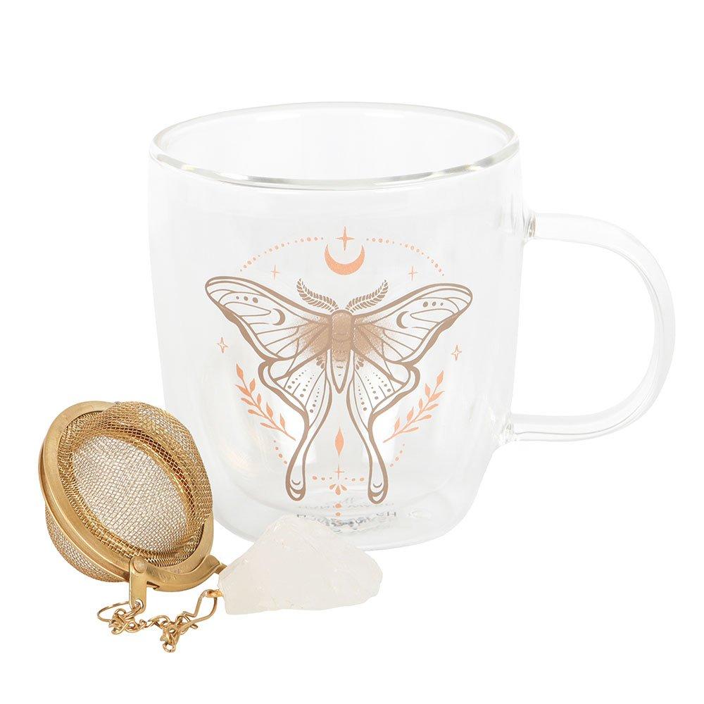 Multi - Something Different - Luna Moth Double Walled Glass Mug with Strainer - 3