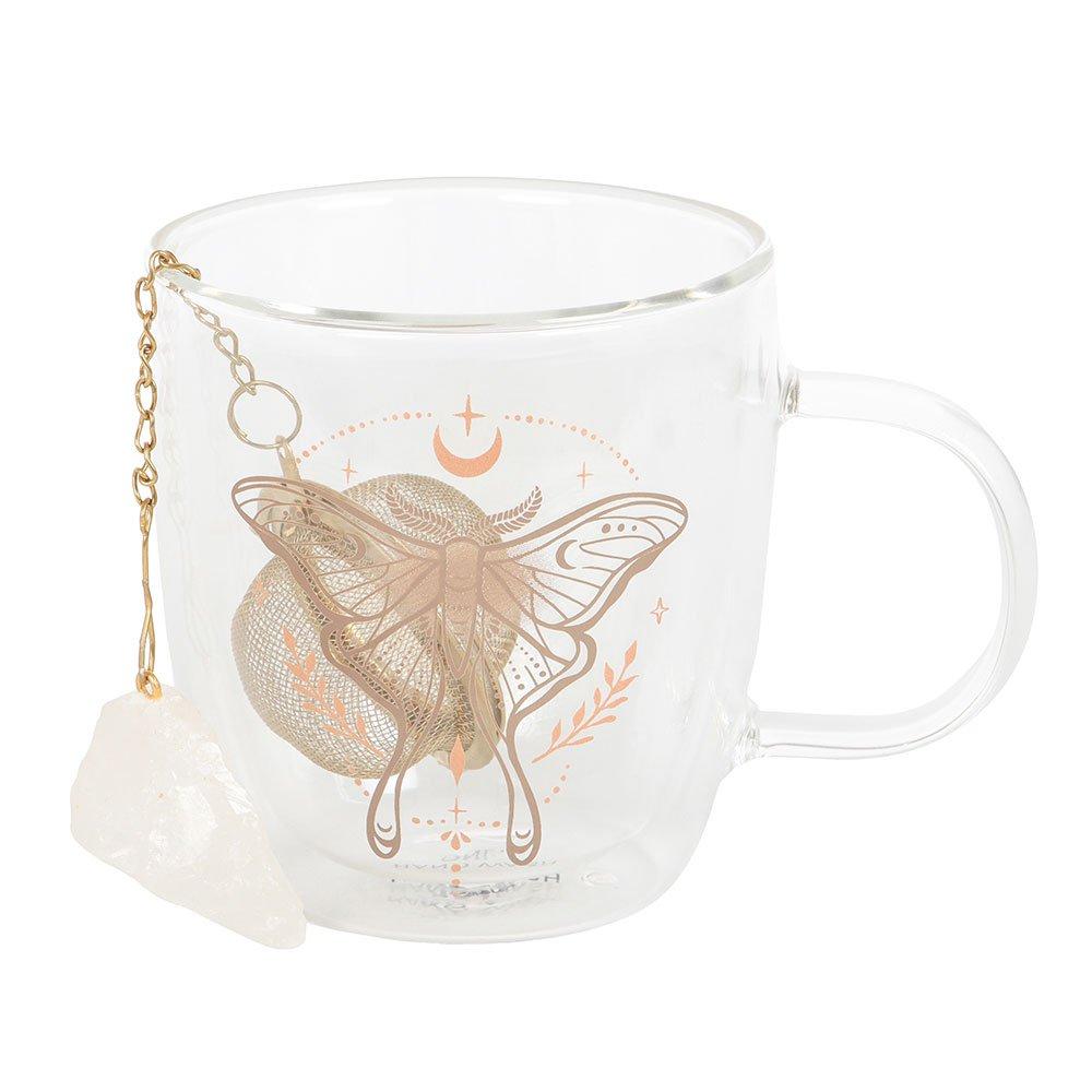 Multi - Something Different - Luna Moth Double Walled Glass Mug with Strainer - 4