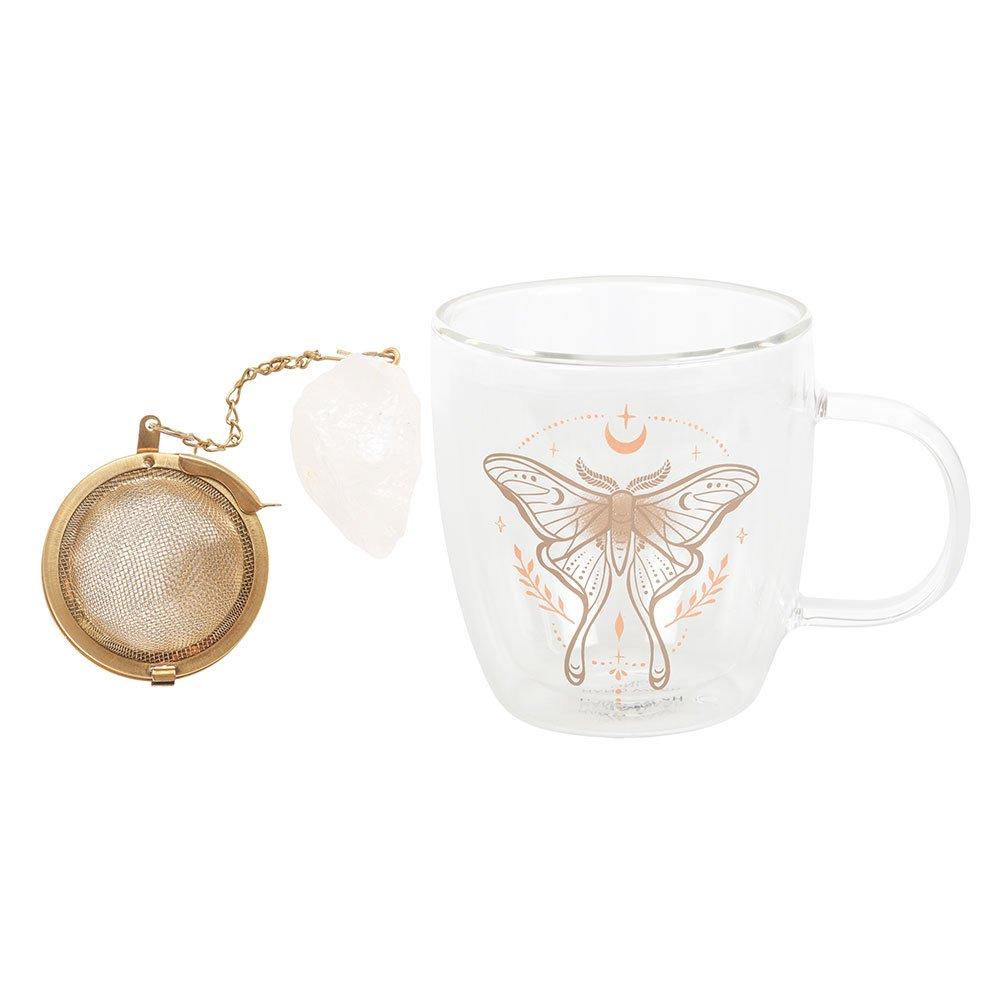 Multi - Something Different - Luna Moth Double Walled Glass Mug with Strainer - 5
