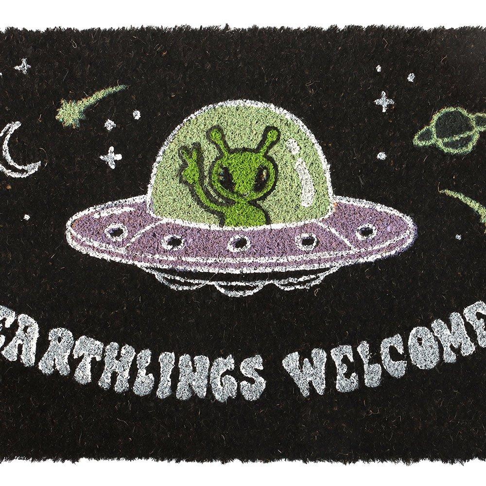 Black - Something Different - Black Earthlings Welcome Alien UFO Doormat - 3