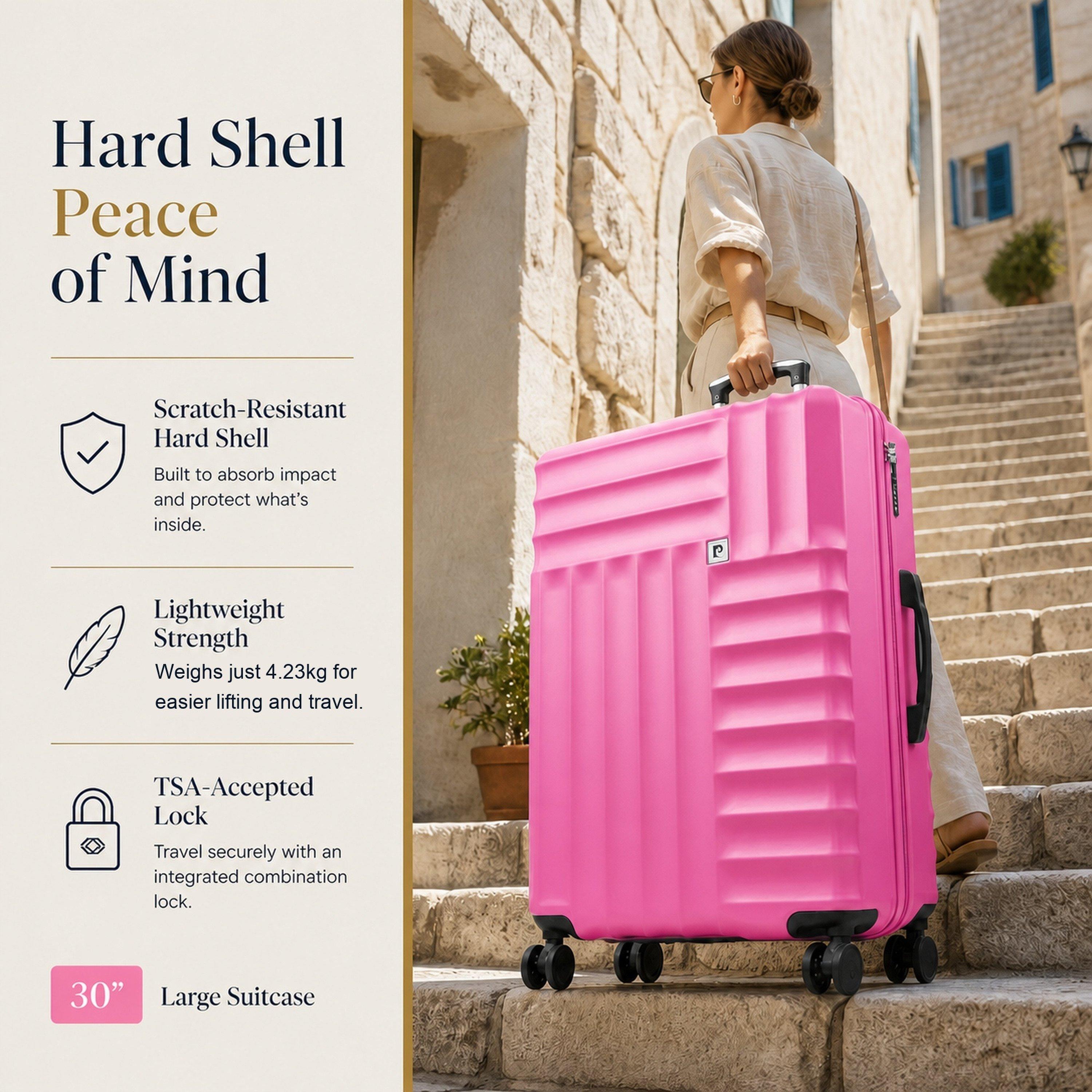 Pink - Pierre Cardin - Soleil 30-inch Hard Shell Large Suitcase Luggage - 8