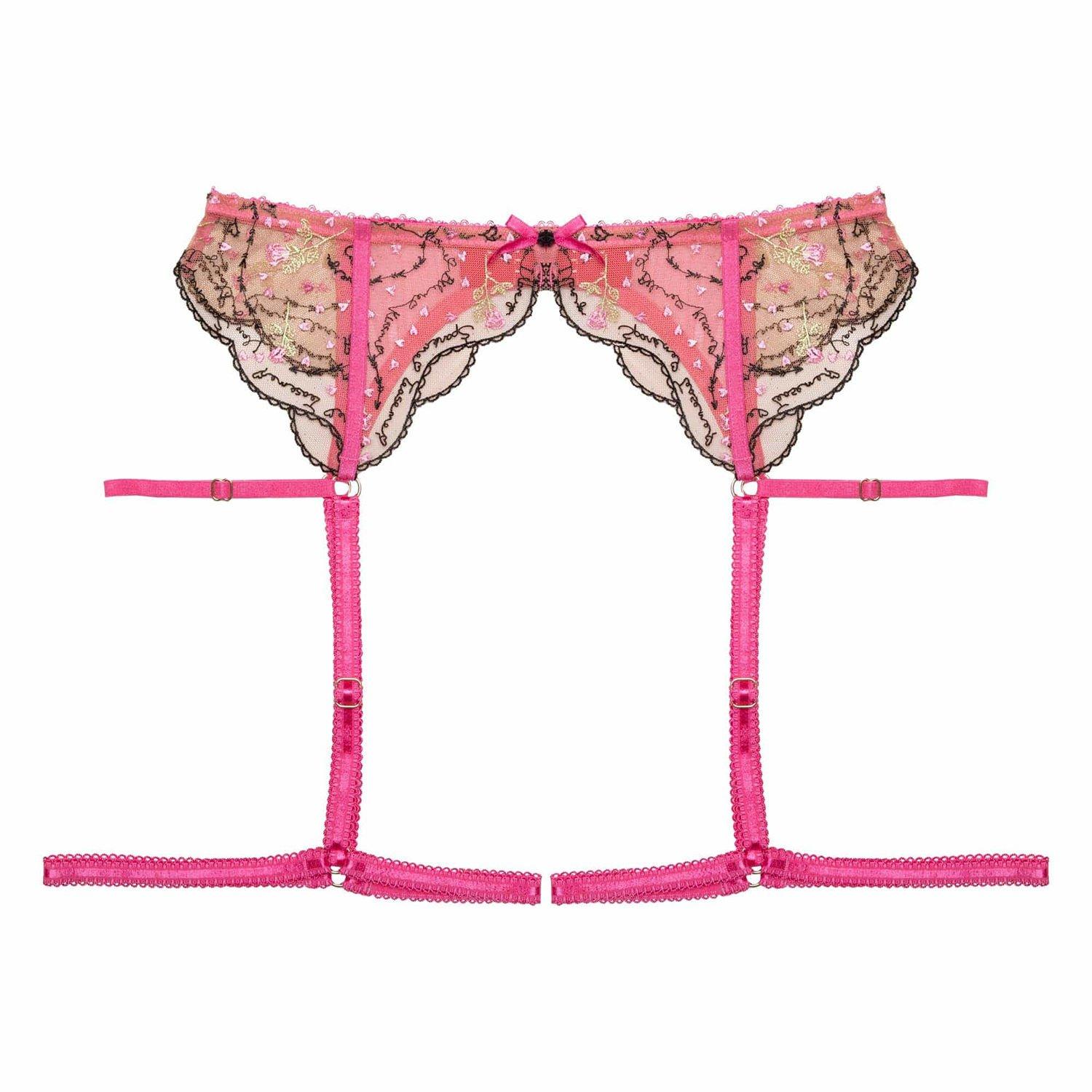 Pink - Playful Promises - Spank Me Pink & Nude Custom Embroidery Suspender B - 3