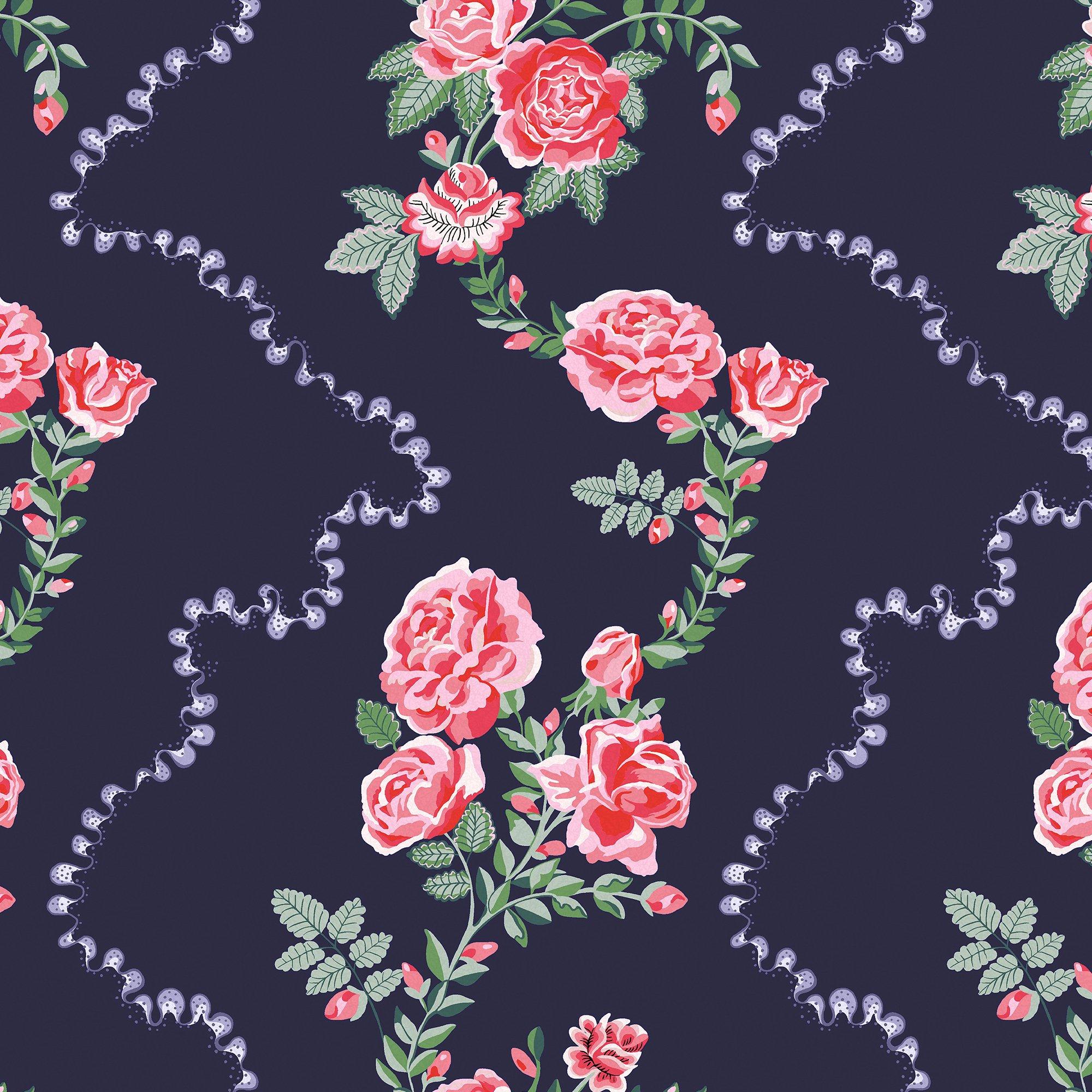 Navy - Cath Kidston - Cath Kidston Rose Flutter Navy Wallpaper - 2