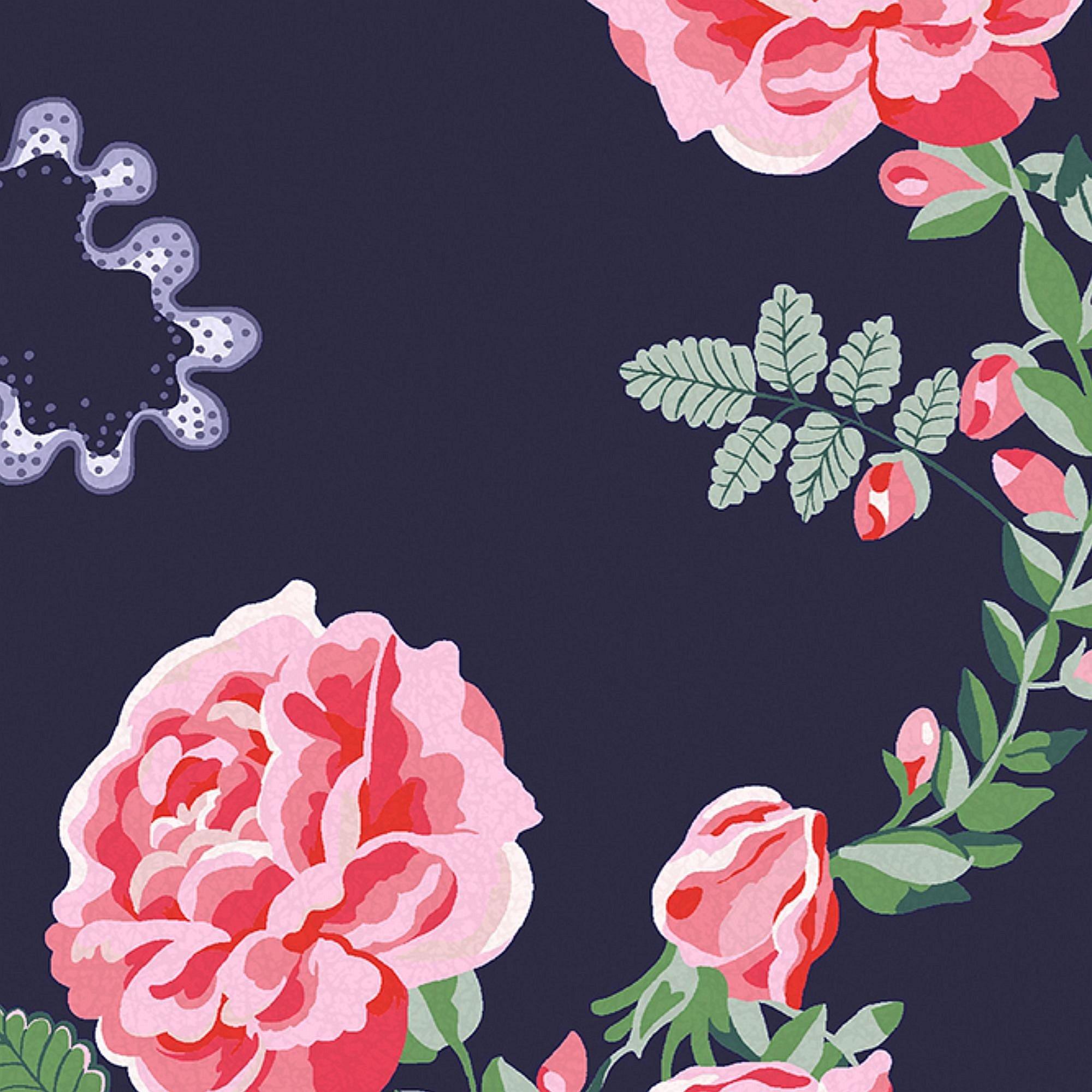 Navy - Cath Kidston - Cath Kidston Rose Flutter Navy Wallpaper - 4
