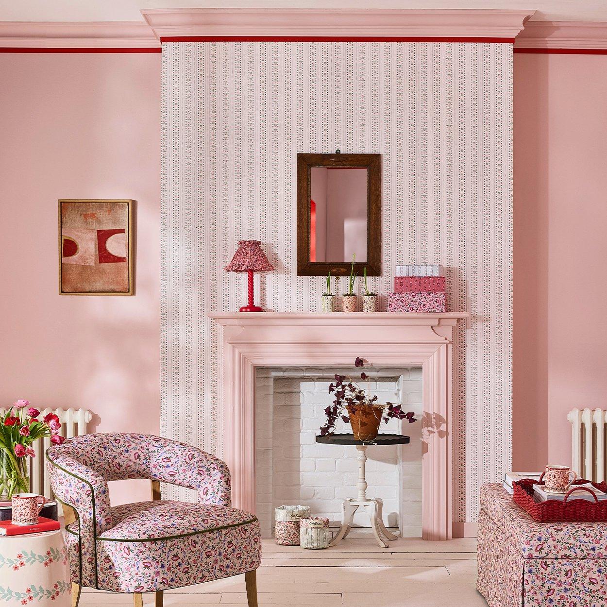 Pink - Cath Kidston - Rose Ticking Stripe Pink Wallpaper - 1
