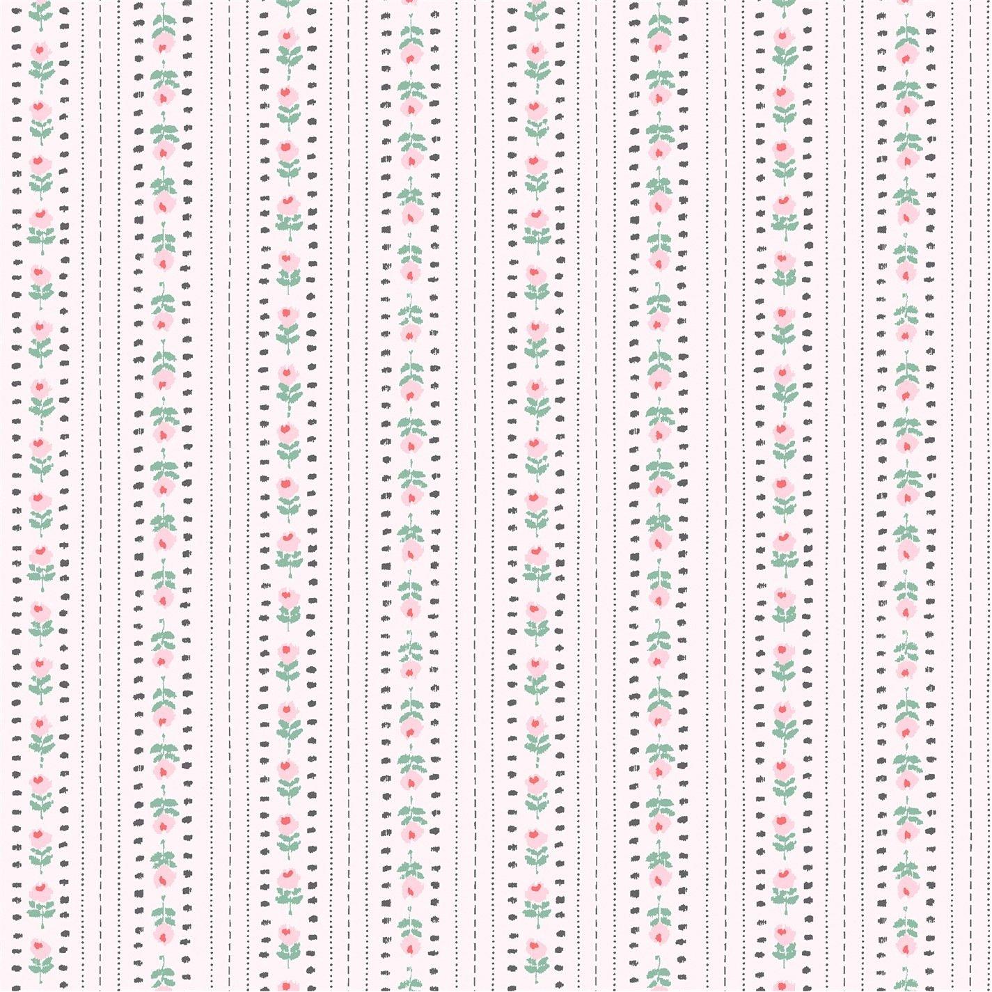Cath Kidston  Rose Ticking Stripe Wallpaper Pink
