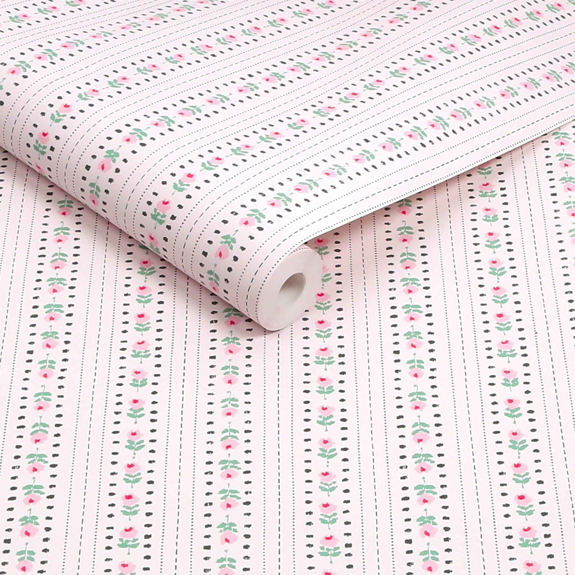 Pink - Cath Kidston - Rose Ticking Stripe Pink Wallpaper - 3