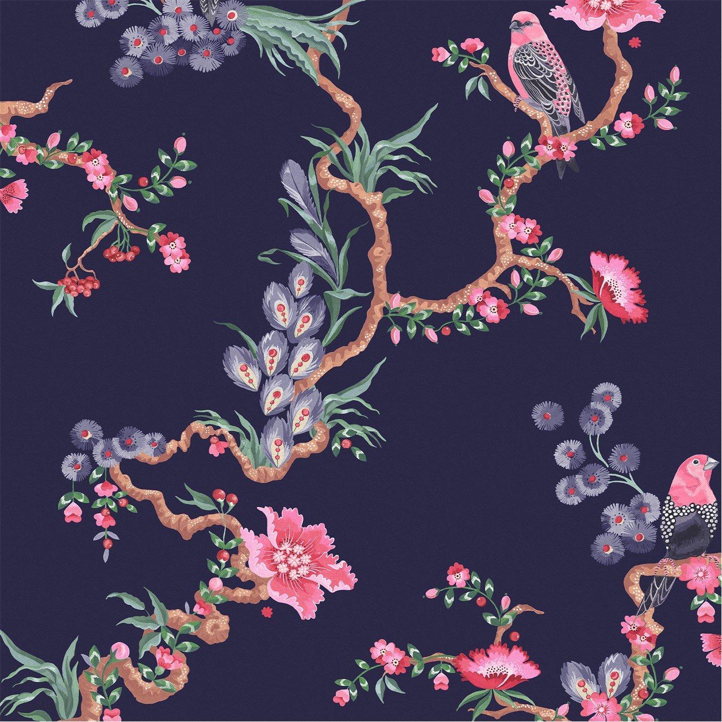 Navy - Cath Kidston - Birds & Berries Navy Wallpaper - 1