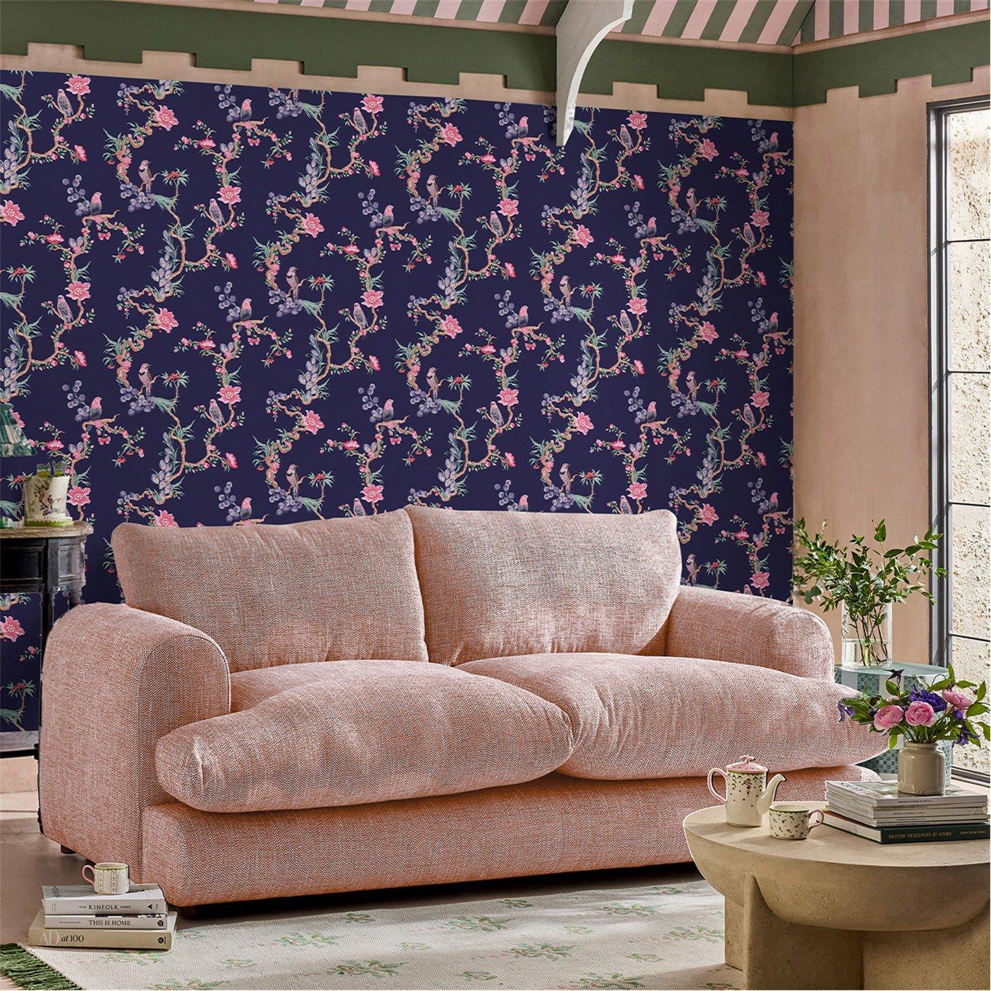 Navy - Cath Kidston - Birds & Berries Navy Wallpaper - 2