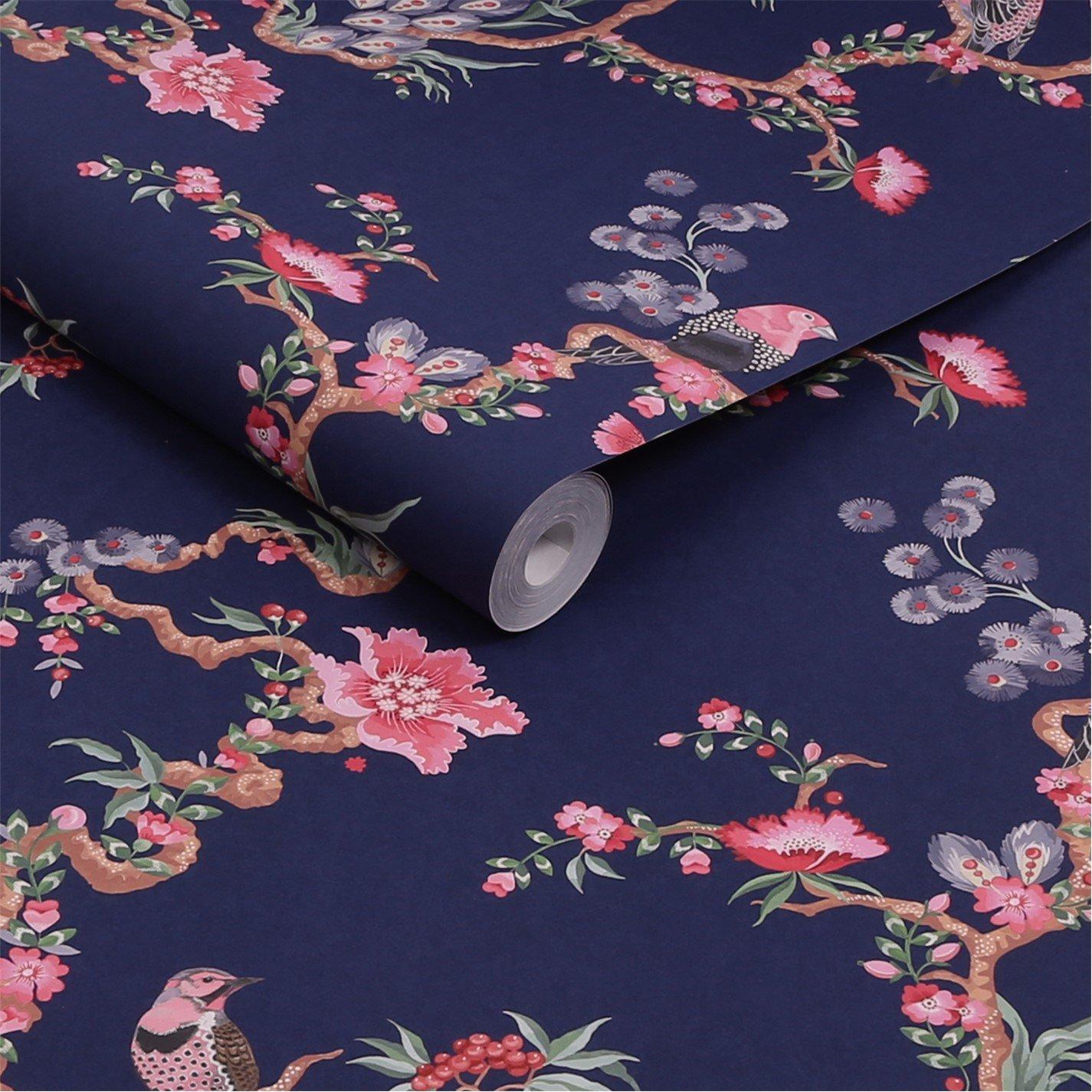 Navy - Cath Kidston - Birds & Berries Navy Wallpaper - 3