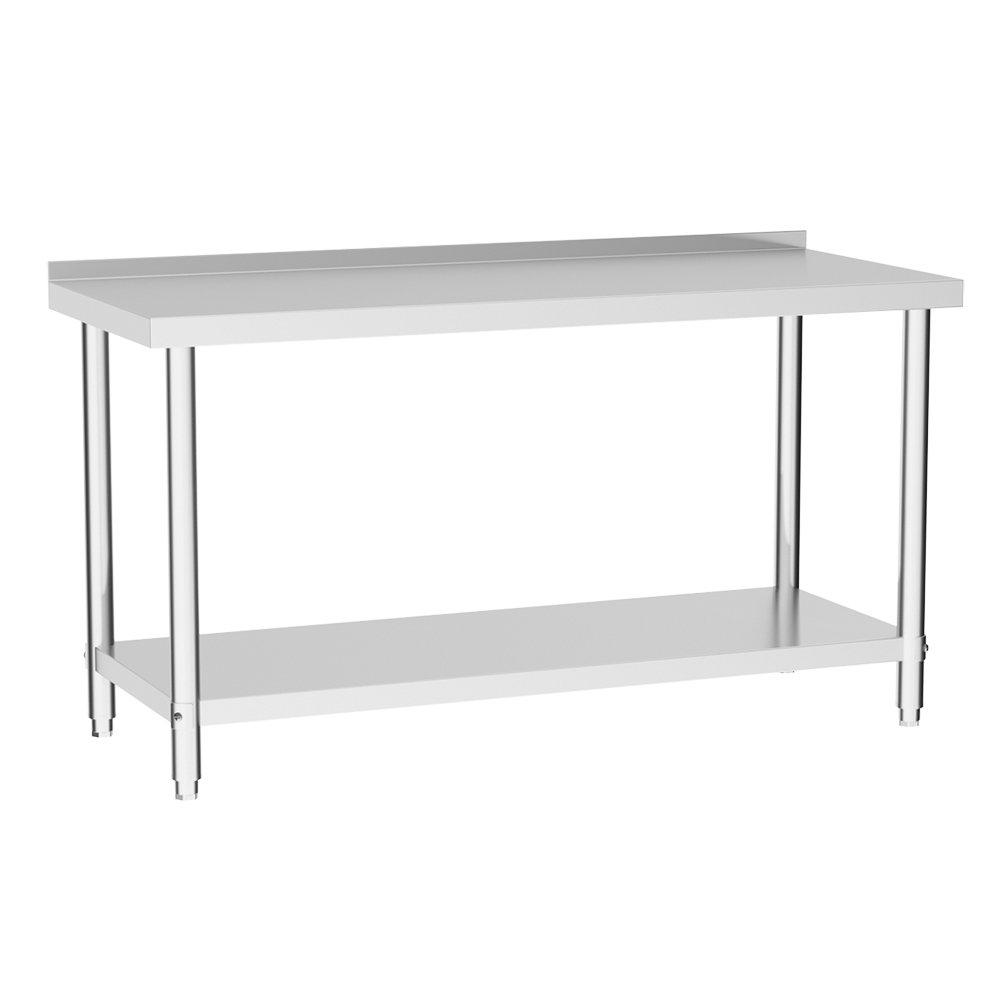 Silver - Breeins - 1.5m 2 Tier Stainless Steel Table with Backsplash - 4