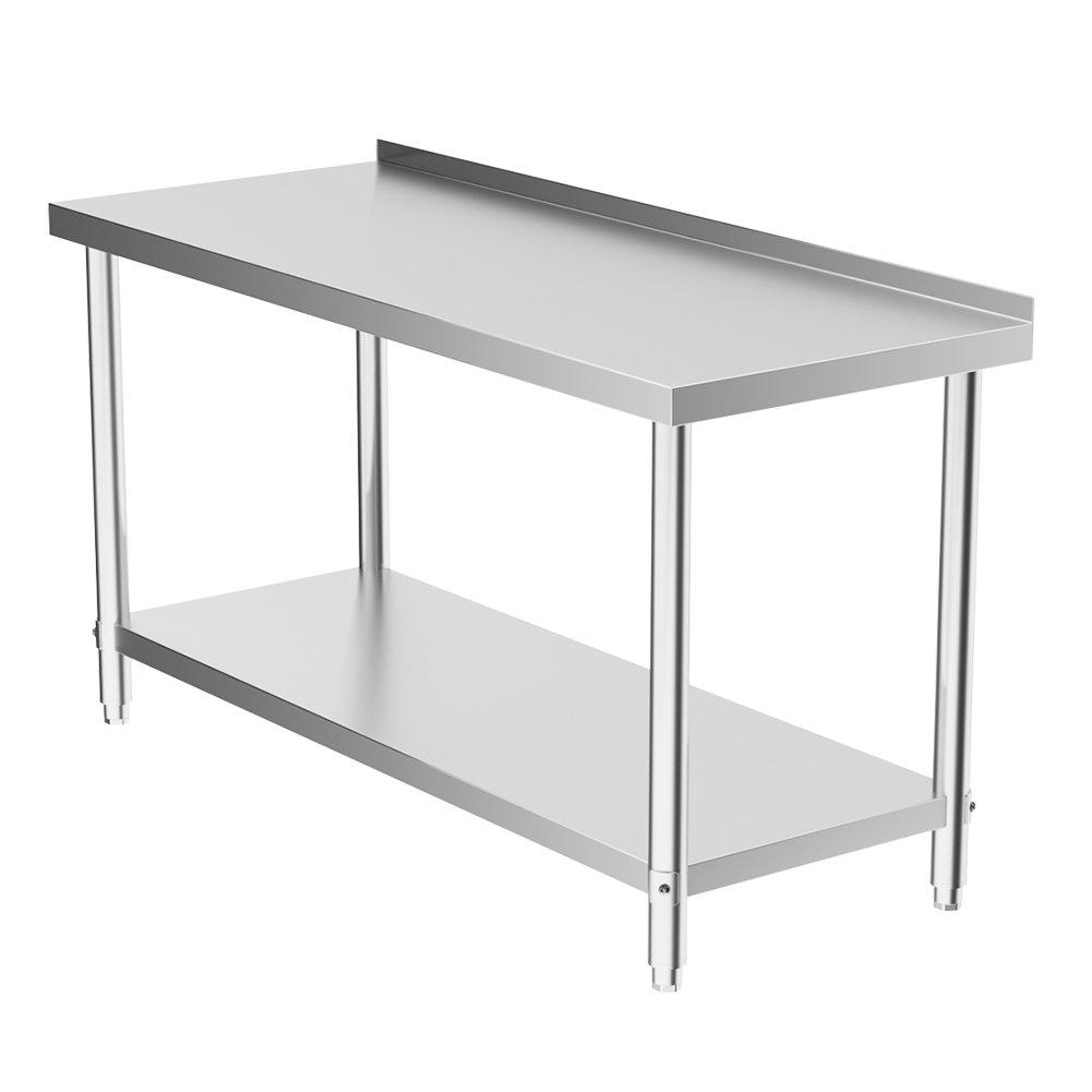 Silver - Breeins - 1.5m 2 Tier Stainless Steel Table with Backsplash - 5