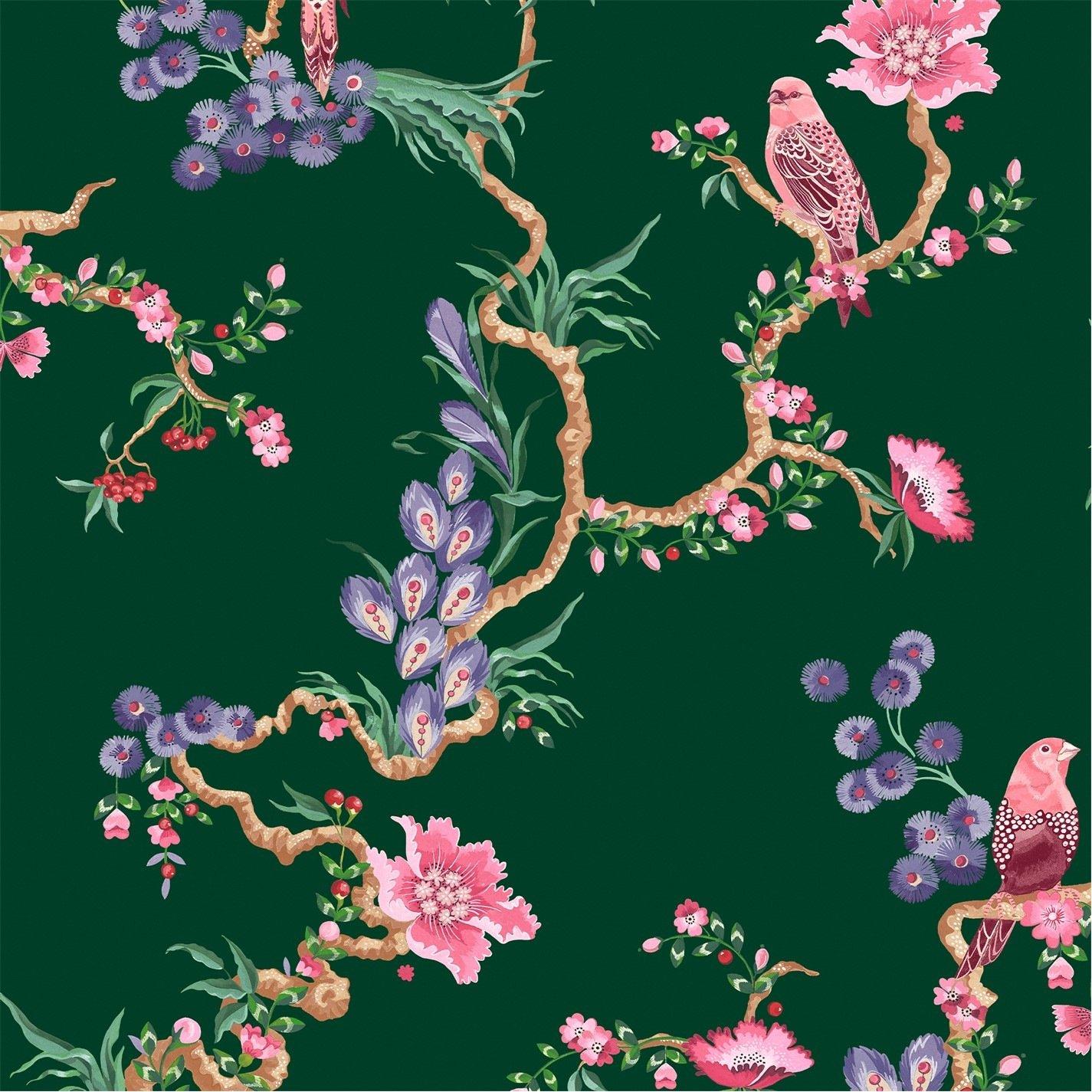 Cath Kidston  Birds & Berries Wallpaper Emerald