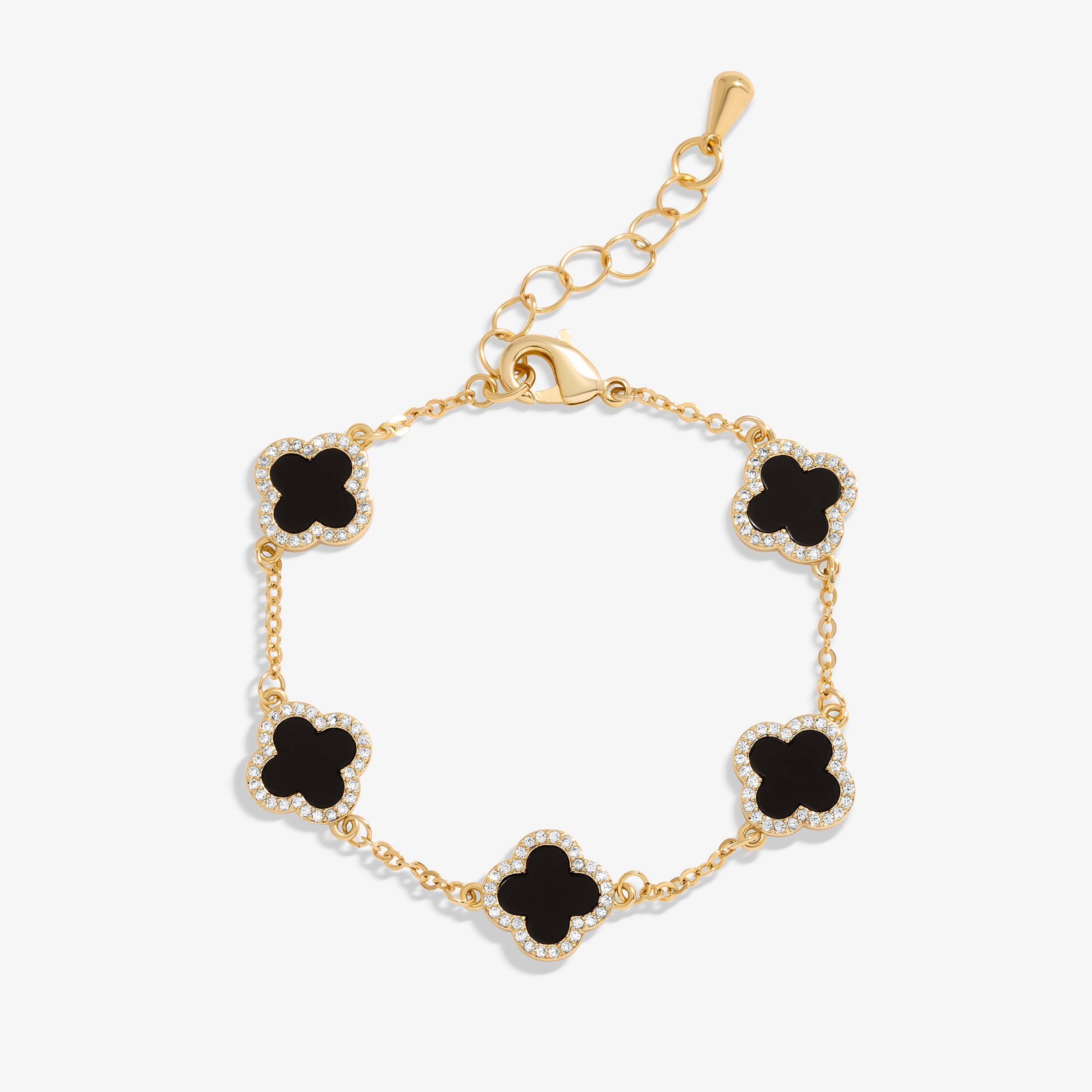 Jon Richard Women's Plated Jet Enamel Clover Bracelet Gold