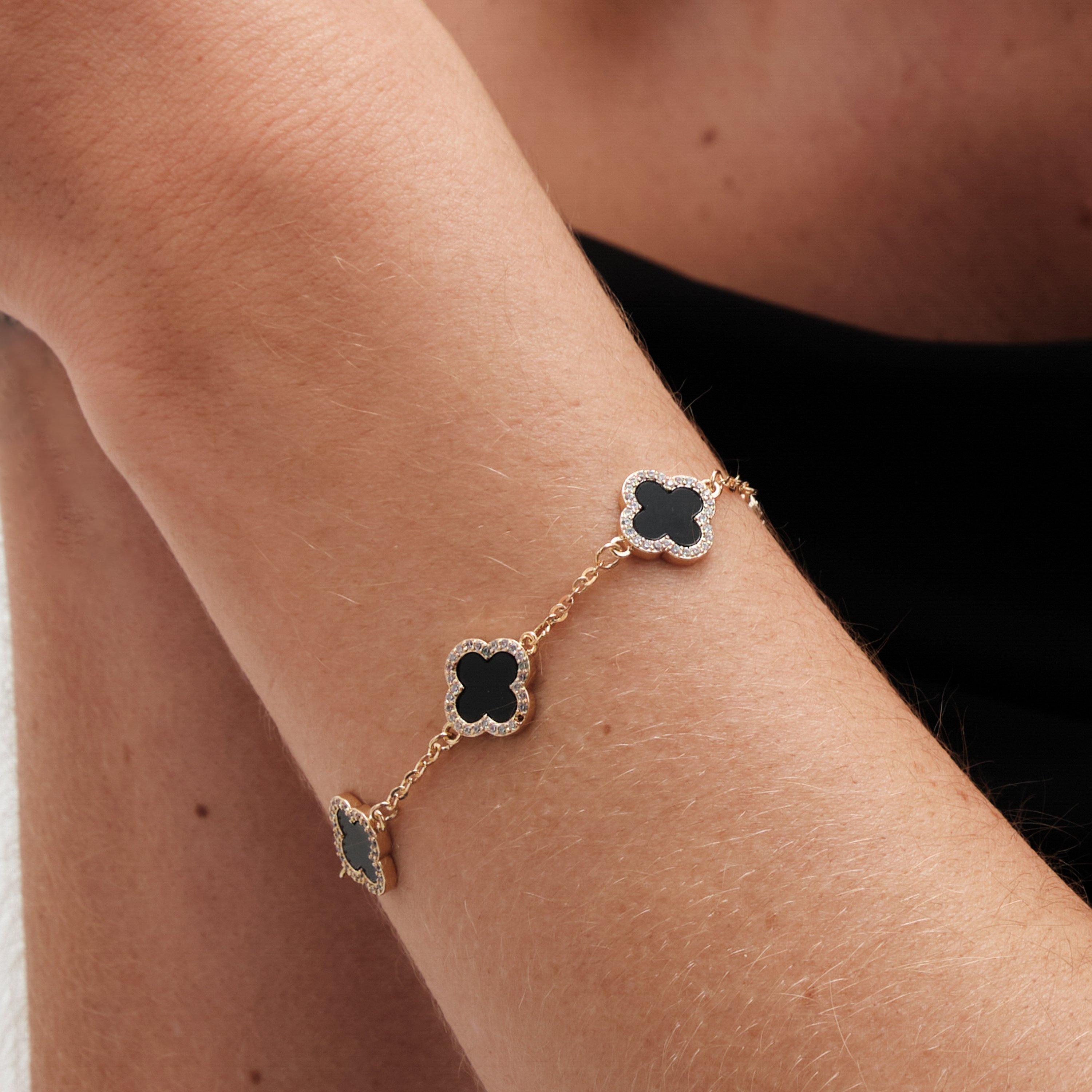 Gold - Jon Richard - Gold Plated Jet Enamel Clover Bracelet - 2