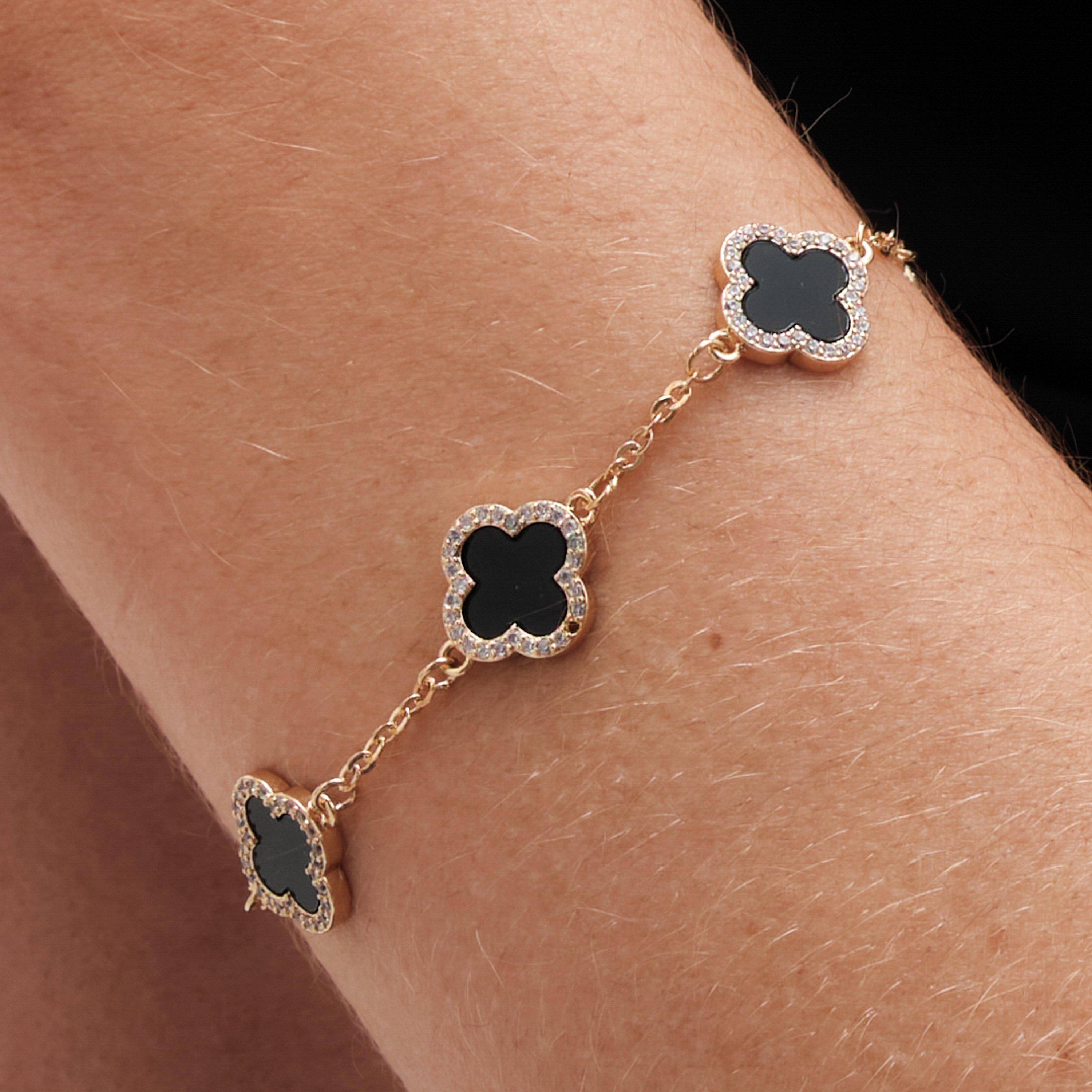 Gold - Jon Richard - Gold Plated Jet Enamel Clover Bracelet - 3