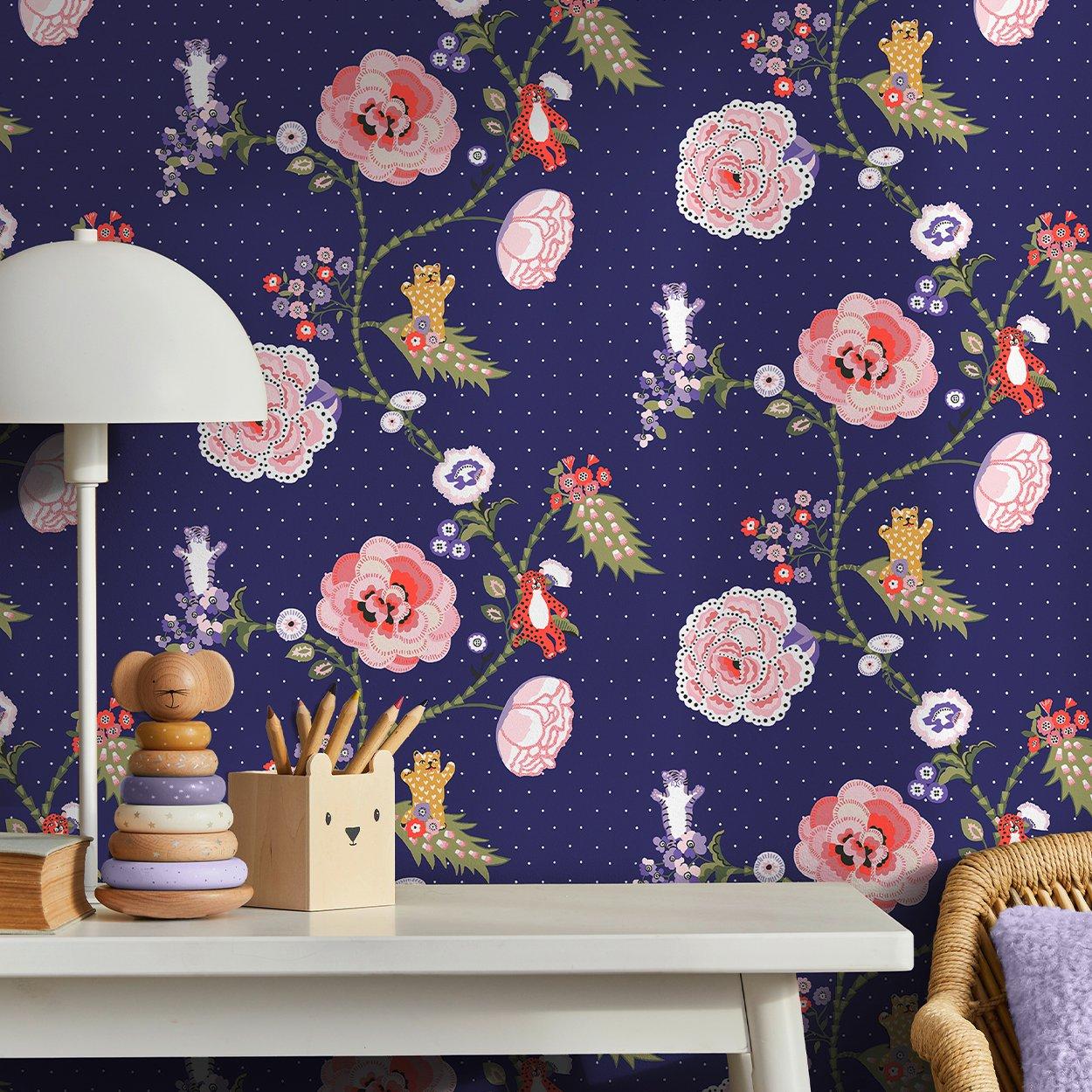 Navy - Cath Kidston - Cath Kidston Catnip Navy Wallpaper - 1