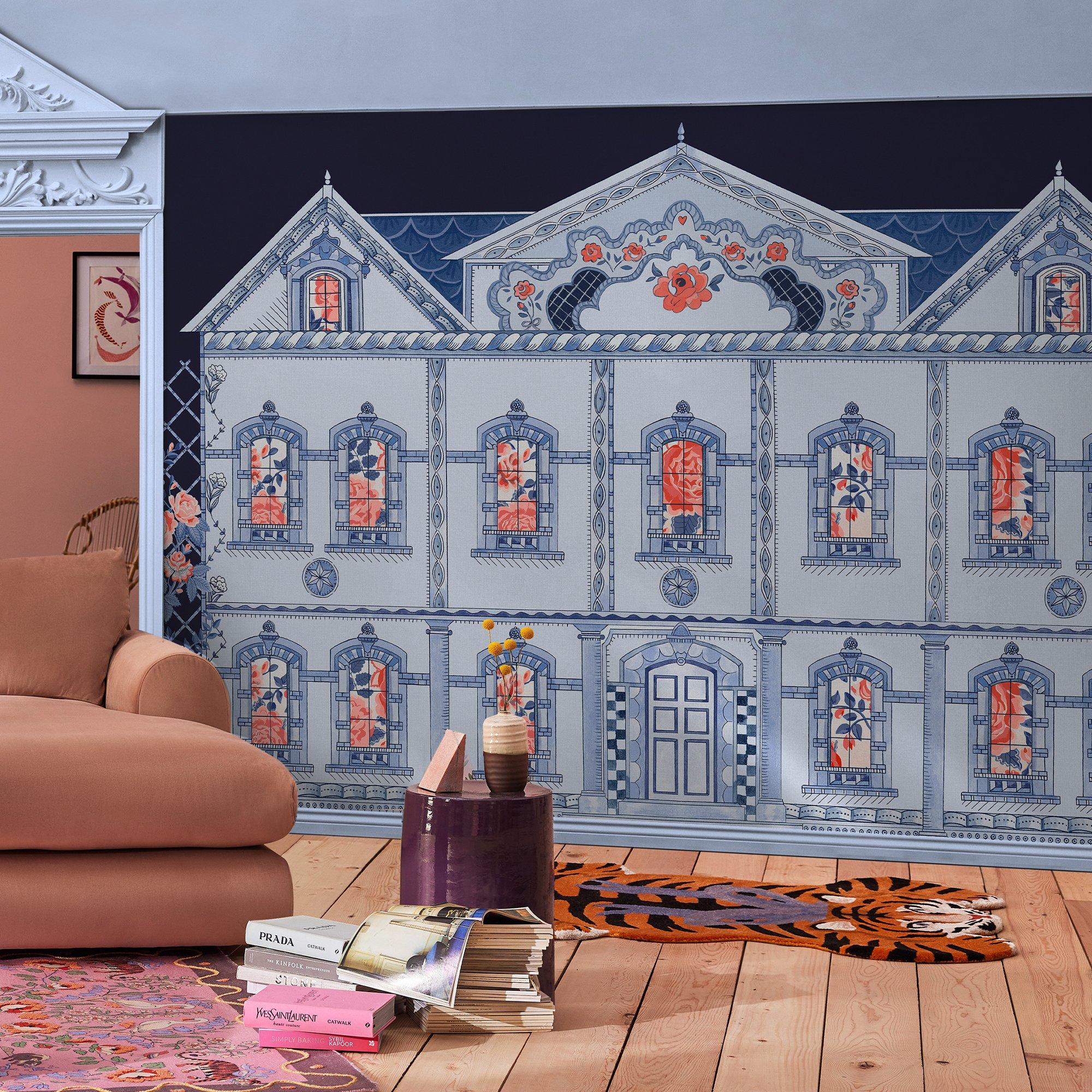 Navy - Cath Kidston - Cath Kidston Doll House Navy Fixed Size Mural - 1