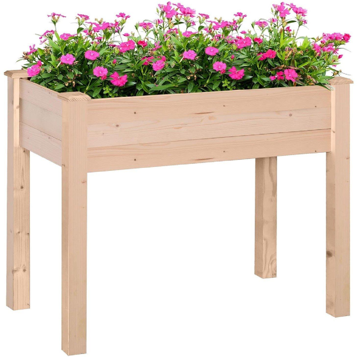 Brown - Outsunny - Wooden PlanterRectangular Raised Bed - 1