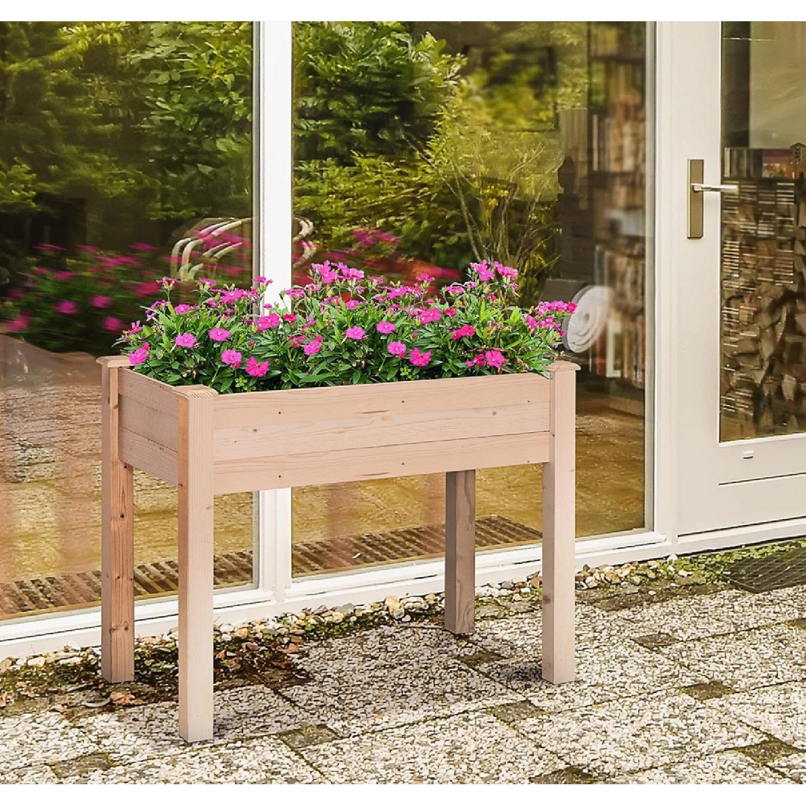 Brown - Outsunny - Wooden PlanterRectangular Raised Bed - 2