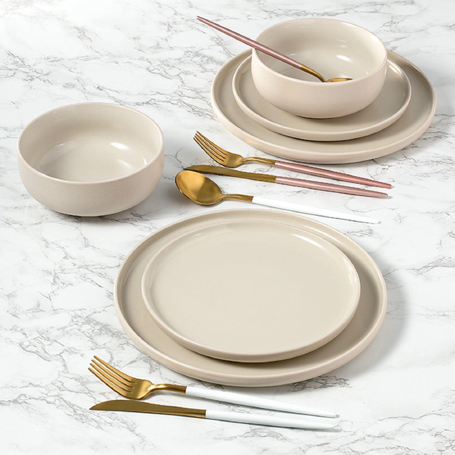 Multi - Waterside - 12pc Cream Matt/Shiny Dinner Set - 2