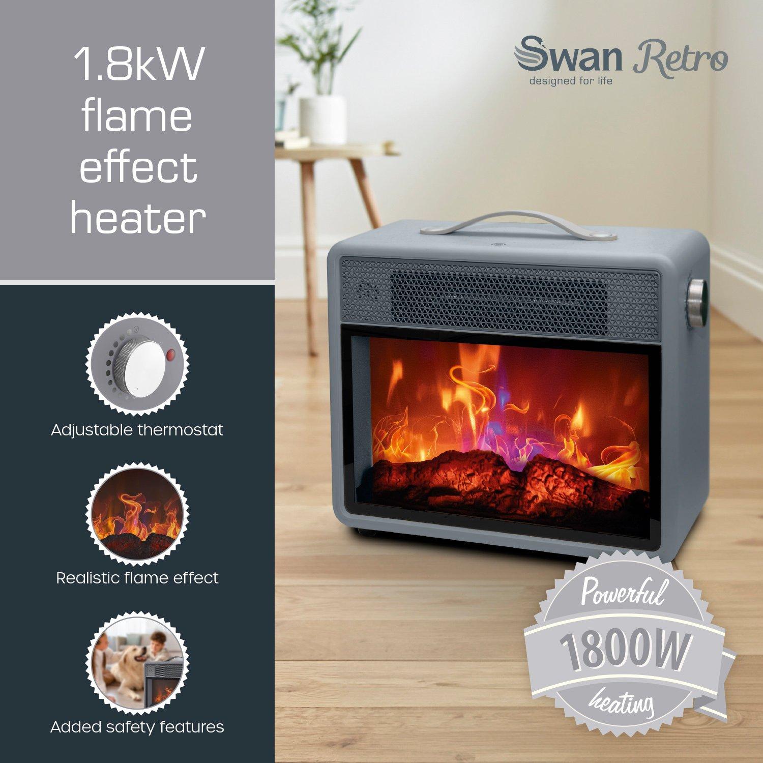 Grey - Swan - 1.8kW Retro Flame Effect Heater - 2