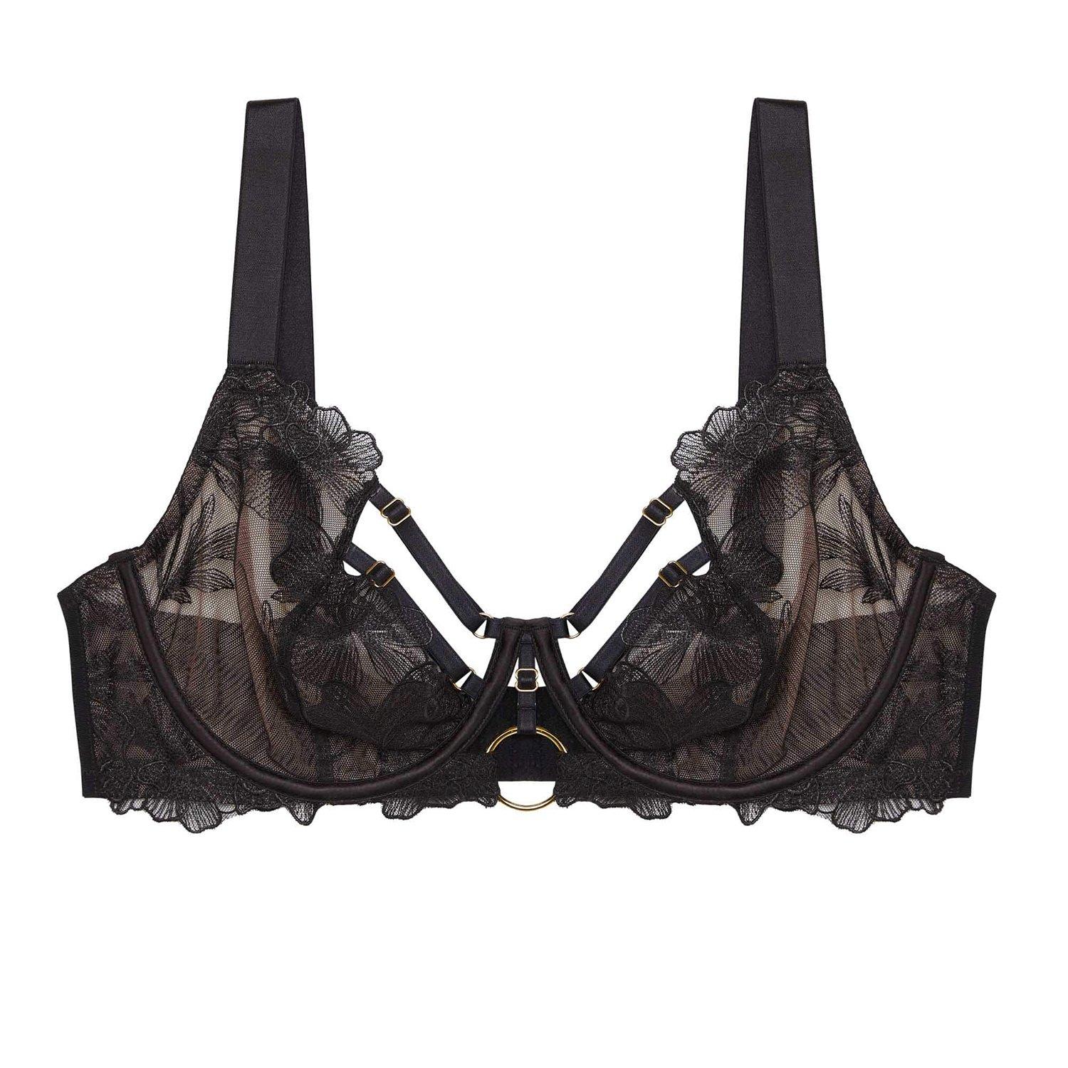 Black - Playful Promises - Eleanor Black Strappy Embroidery Balconette Bra - 4
