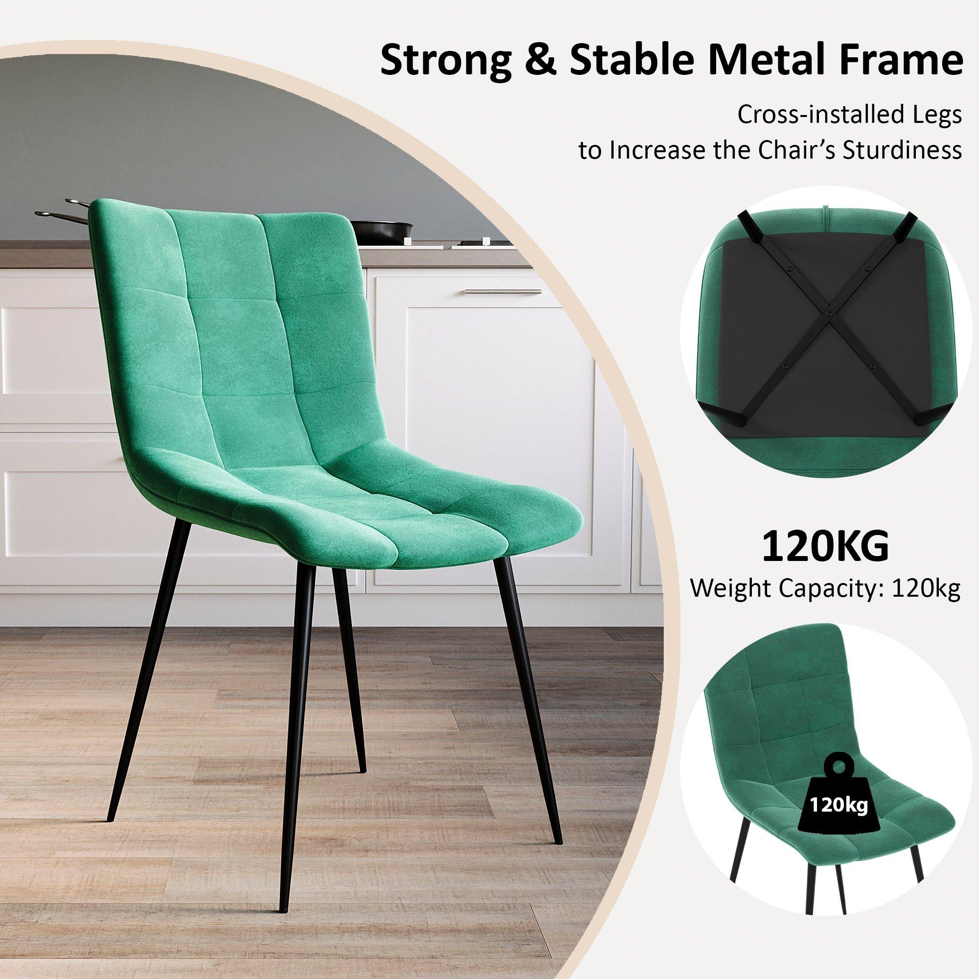 Green - Lassic - Richton Set Of 2 Padded Velvet Dining Chairs UKFR - 5