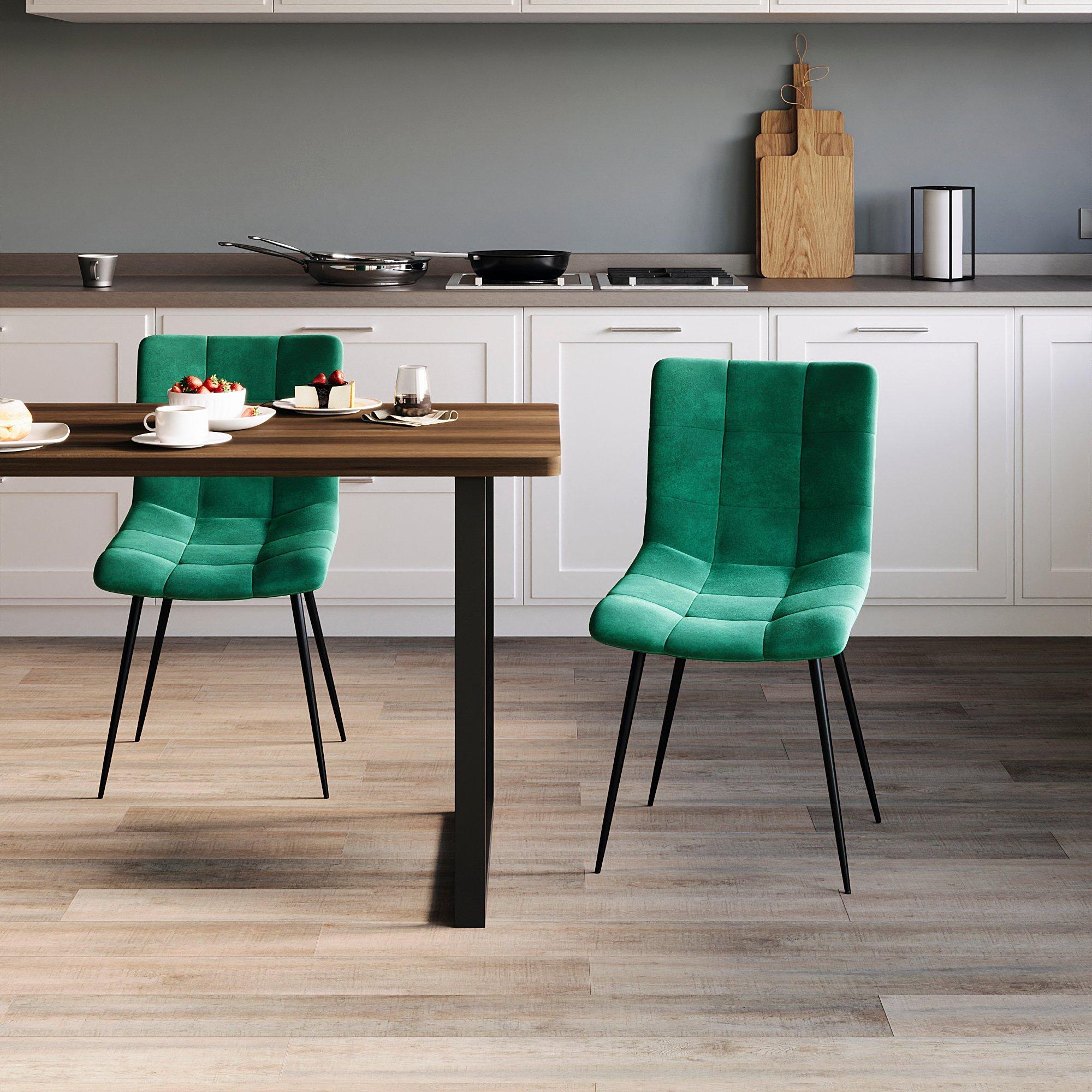 Green - Lassic - Richton Set Of 2 Padded Velvet Dining Chairs UKFR - 8