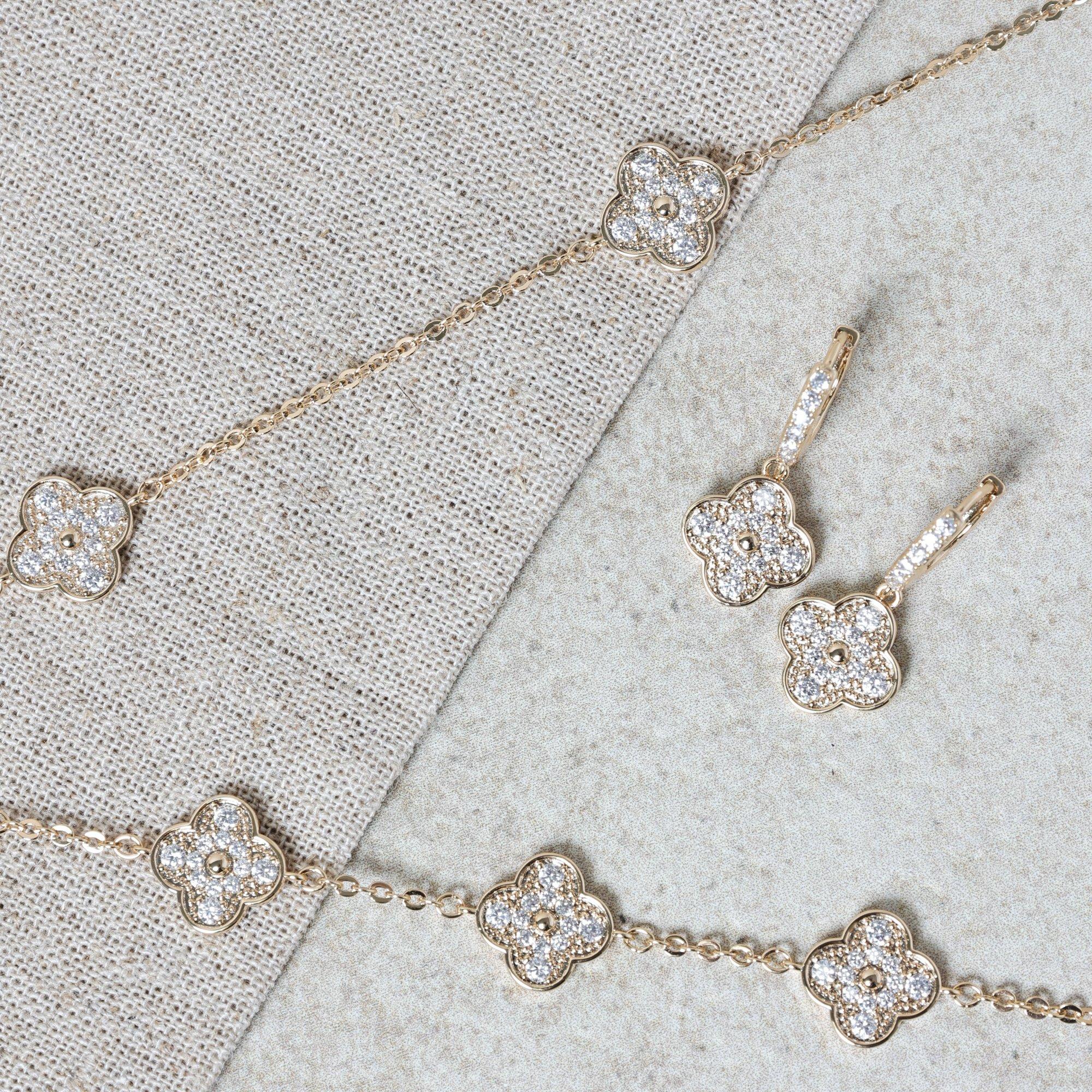 Gold - Jon Richard - Jon Richard Gold Plated Pave Clover Earrings - 3