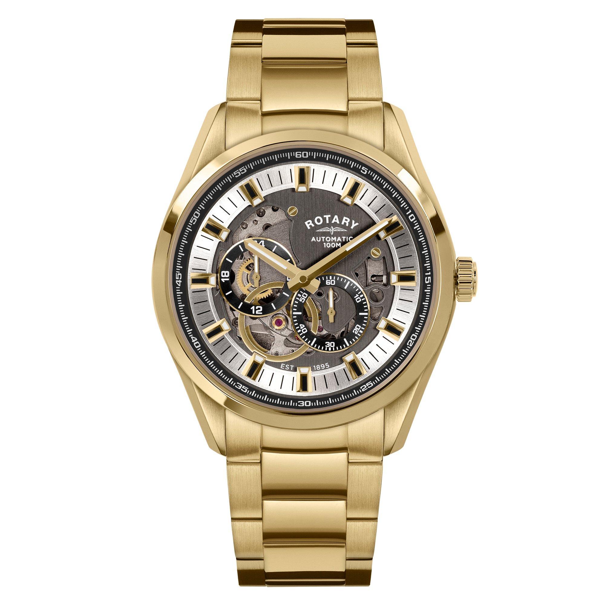 Gold - Rotary - Mens Seamatic Eclipse SS Bracelet Watch - 1