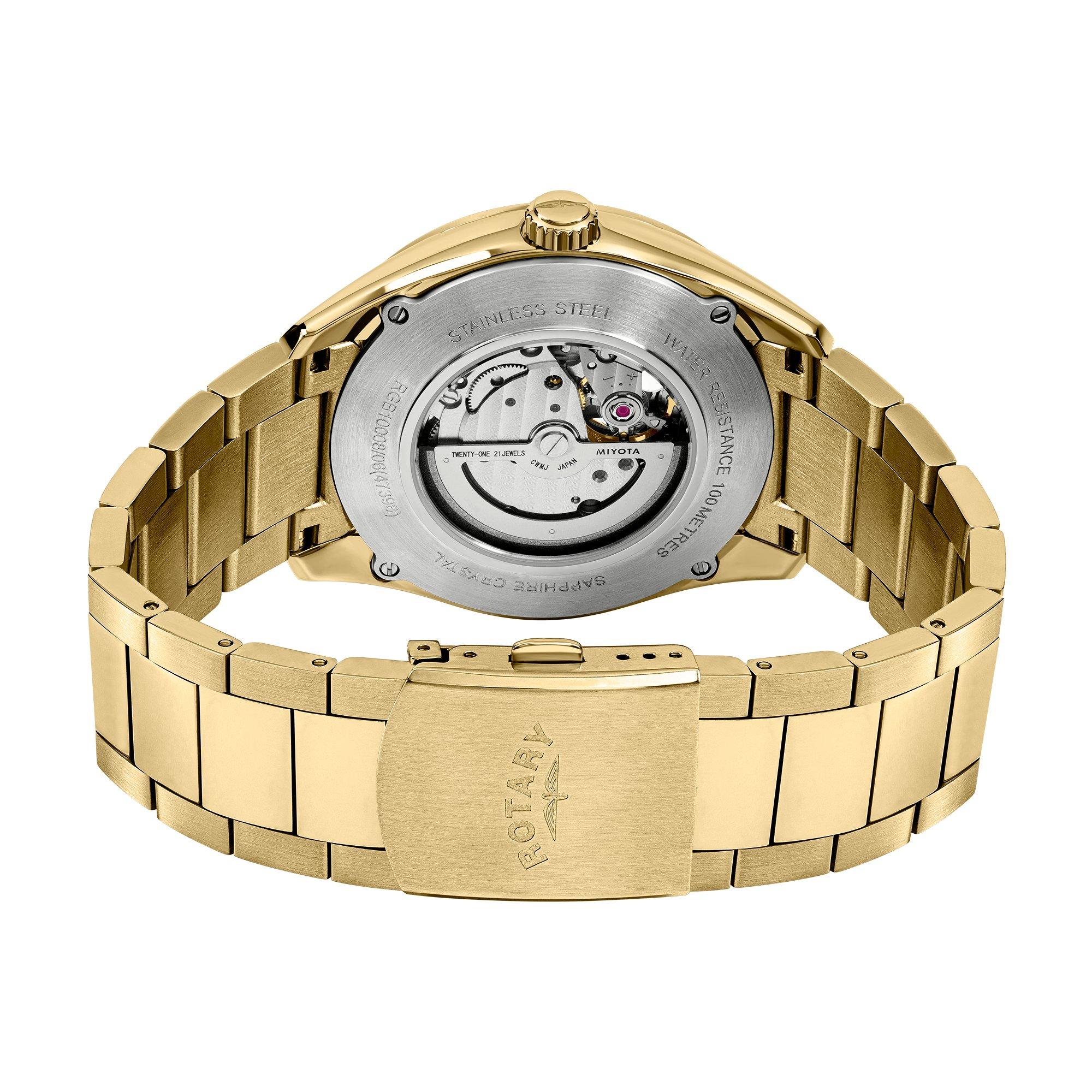 Gold - Rotary - Rotary Mens Seamatic Eclipse SS Bracelet Watch - 4