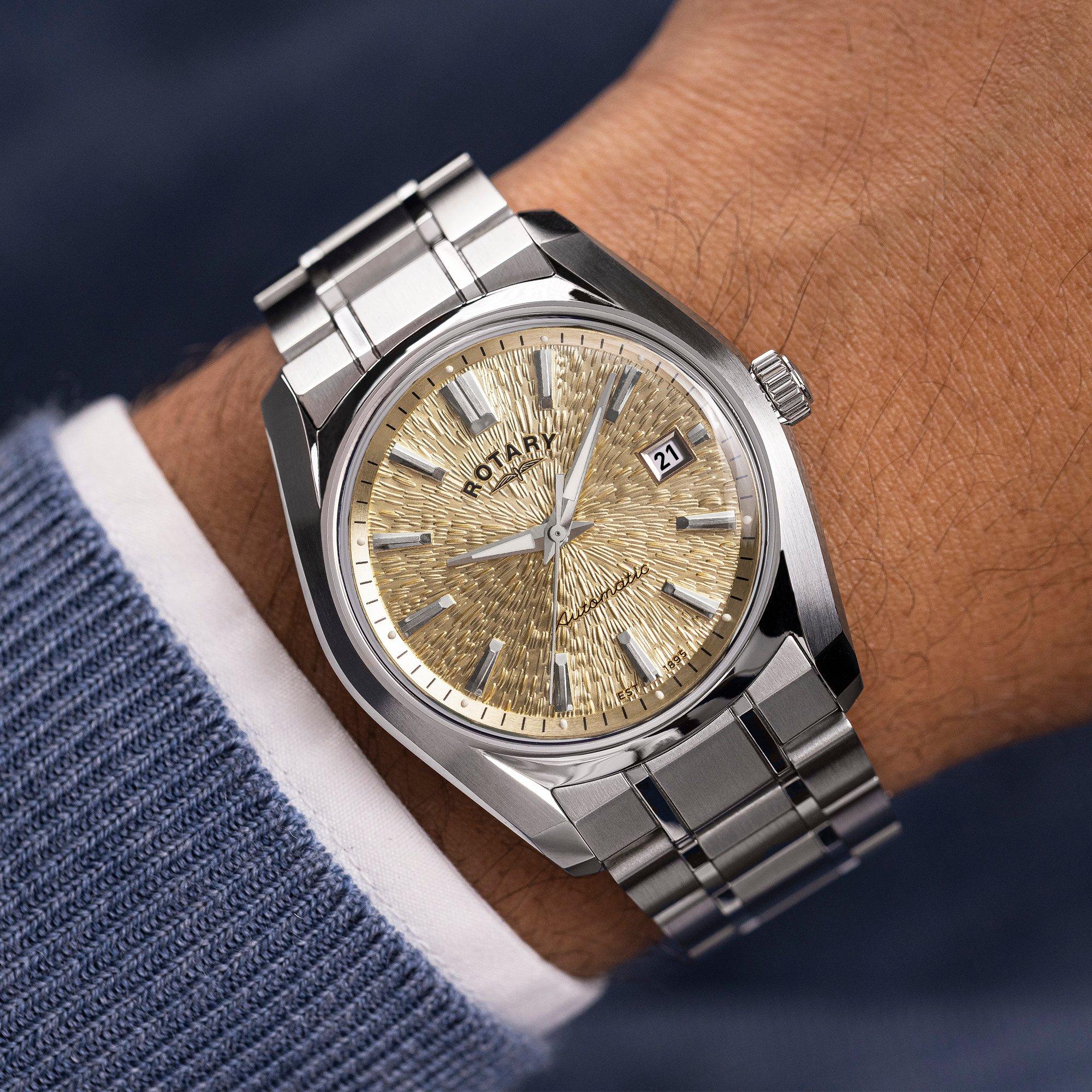 Silver - Rotary - Rotary Mens Lumen Champagne Dial SS Bracelet Watc - 3