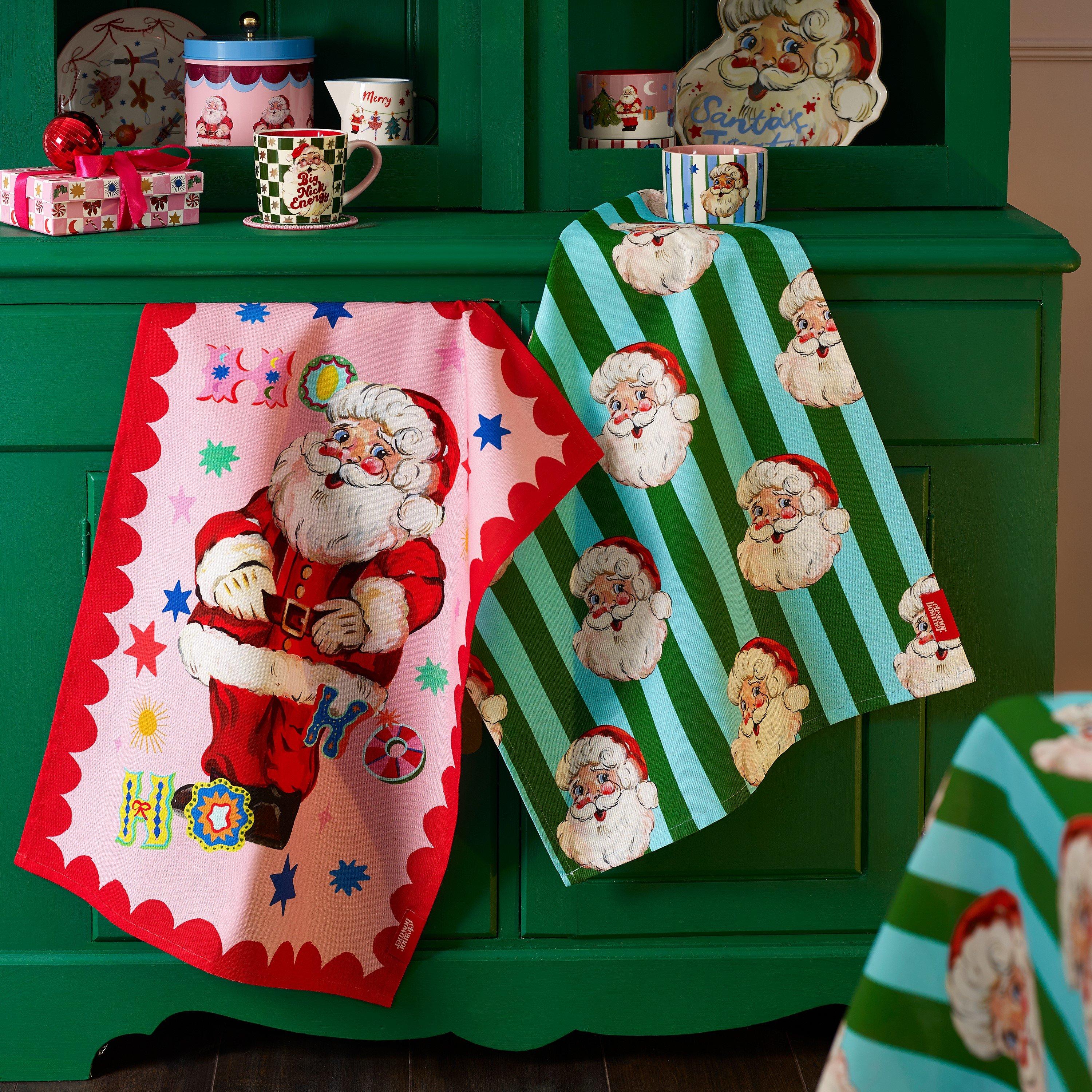 Bright - Eleanor Bowmer - Jolly Santa Cotton Kitchen Tea Towel Pack of 2 - 1