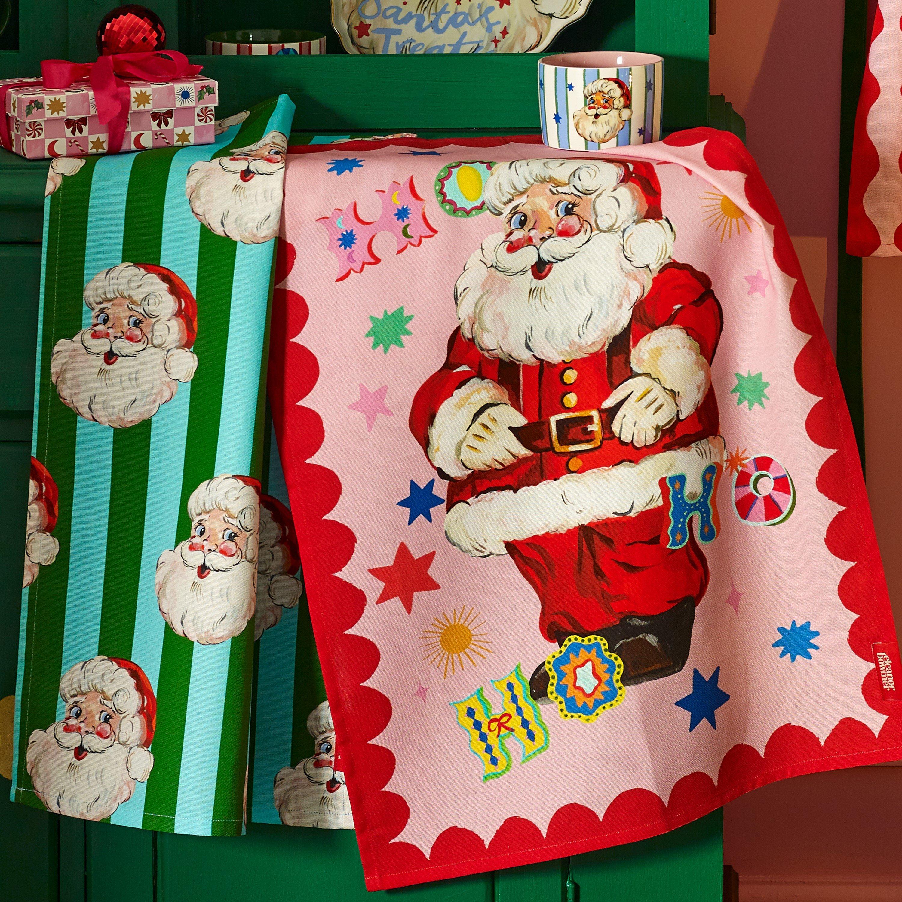 Bright - Eleanor Bowmer - Jolly Santa Cotton Kitchen Tea Towel Pack of 2 - 2