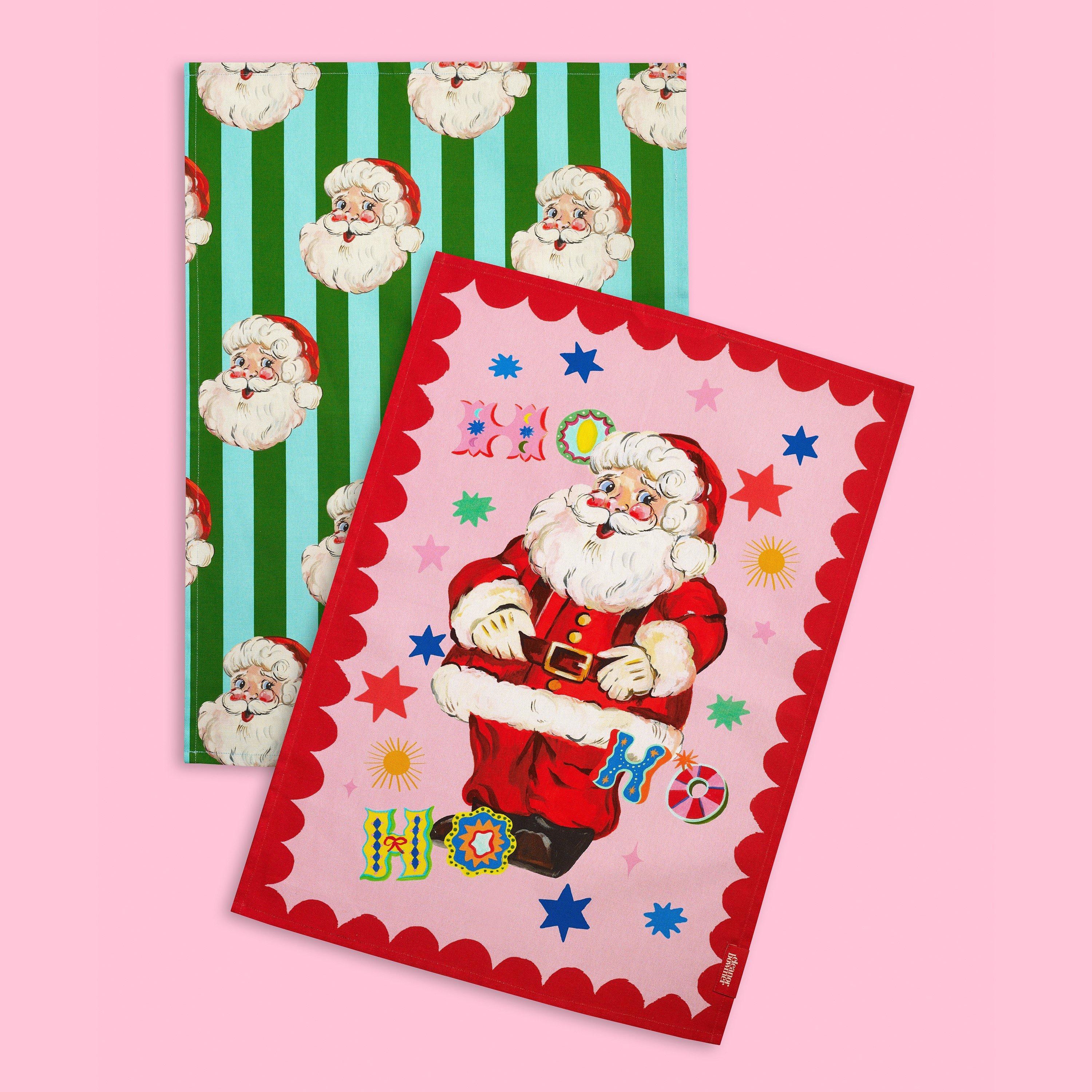 Bright - Eleanor Bowmer - Jolly Santa Cotton Kitchen Tea Towel Pack of 2 - 3