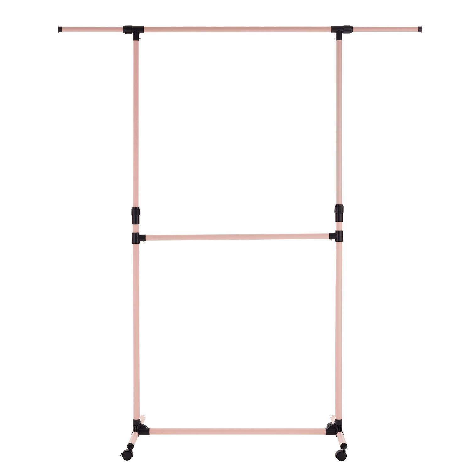 Pink - House of Home - Double Clothes Rail Extended Top Rail Adjustable Height Pink - 6