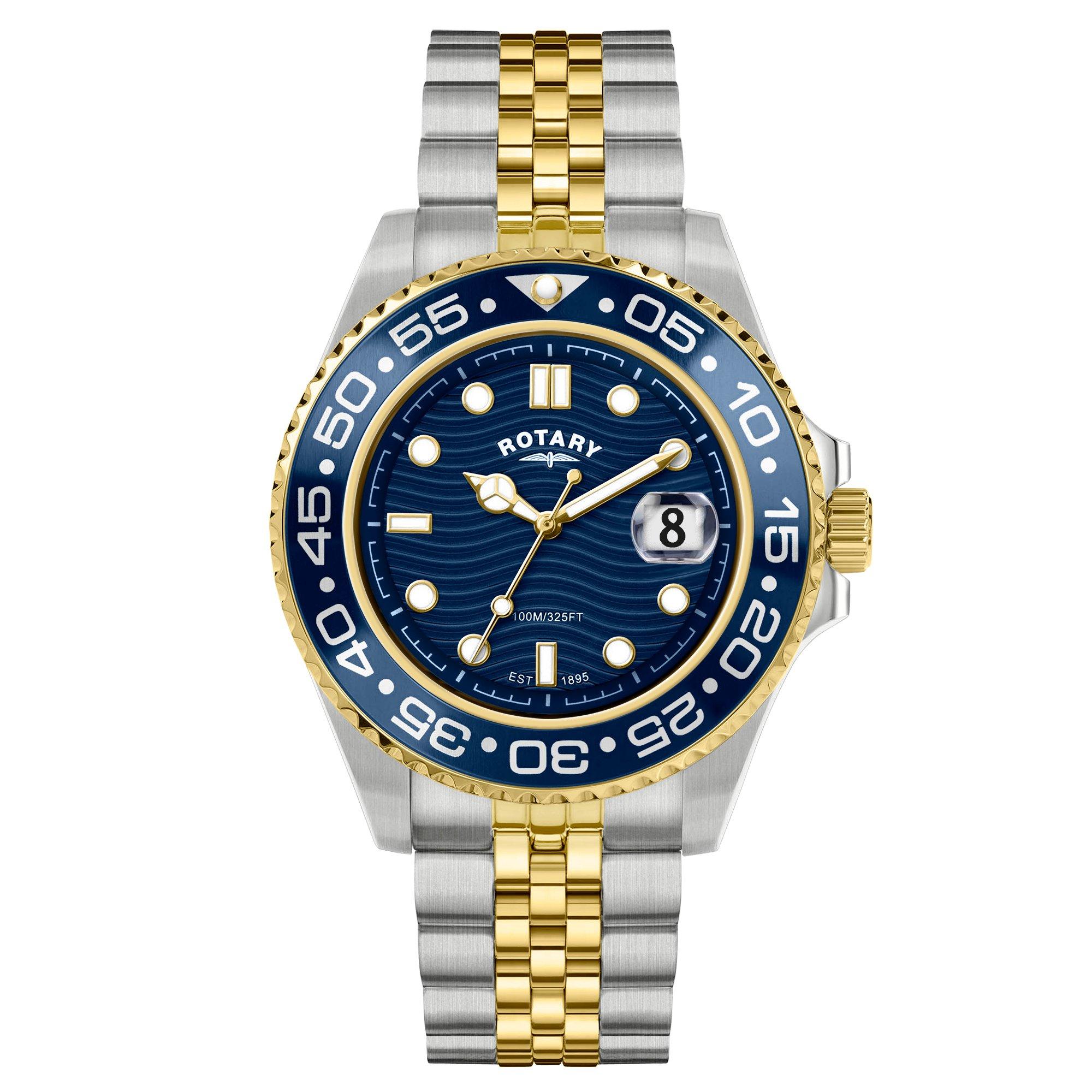 Silver & Gold - Rotary - Mens Apex 100 Blue Dial SS Bracelet Watch - 1