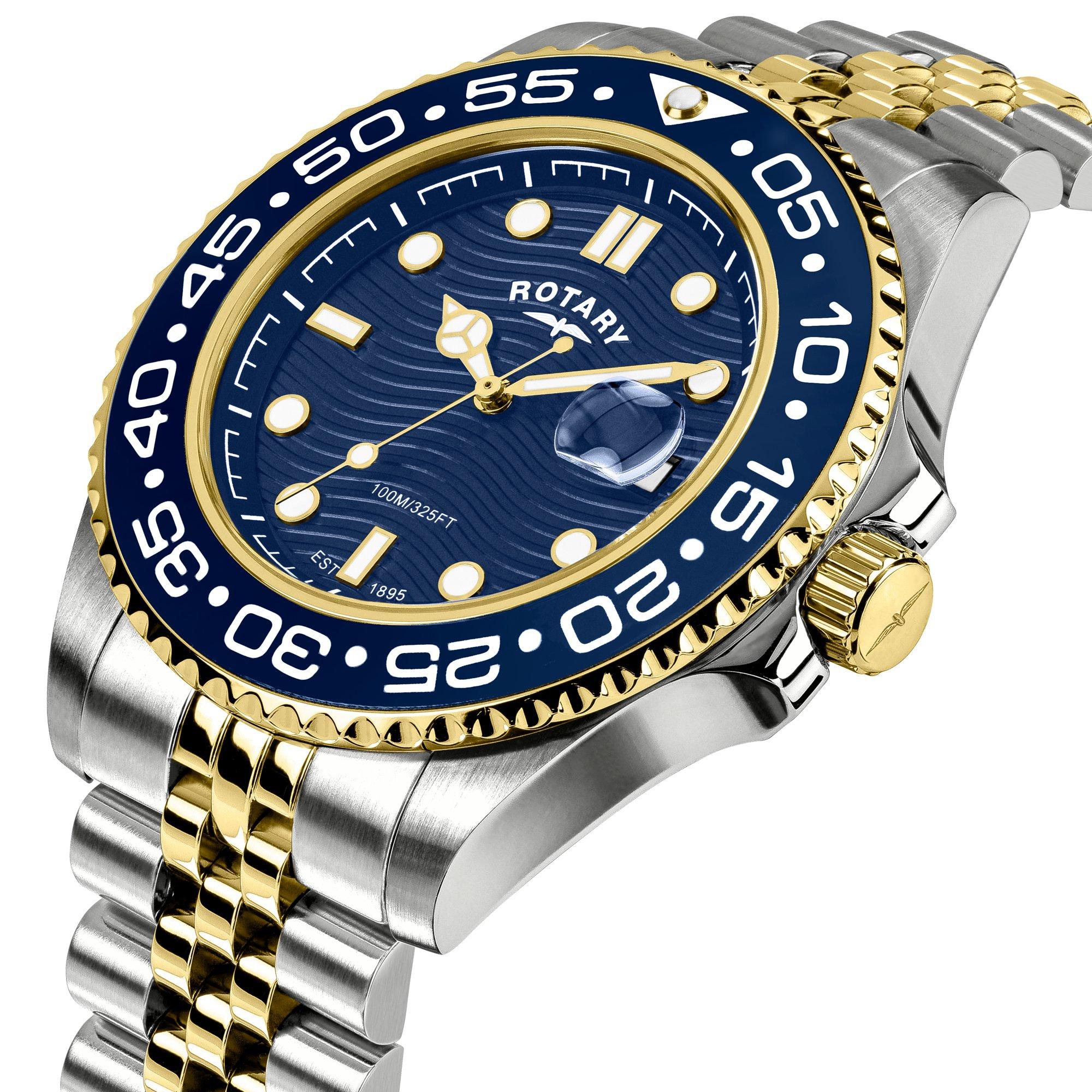 Silver & Gold - Rotary - Mens Apex 100 Blue Dial SS Bracelet Watch - 2