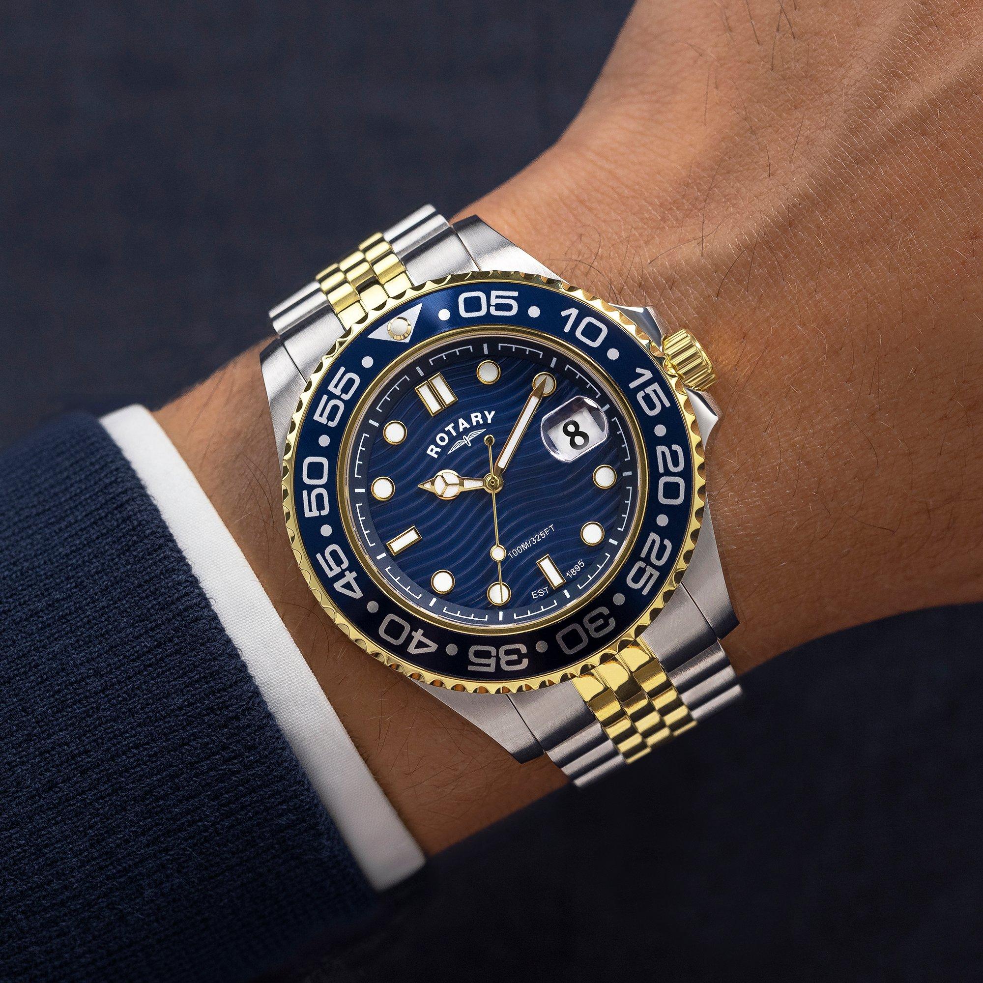 Silver & Gold - Rotary - Mens Apex 100 Blue Dial SS Bracelet Watch - 3