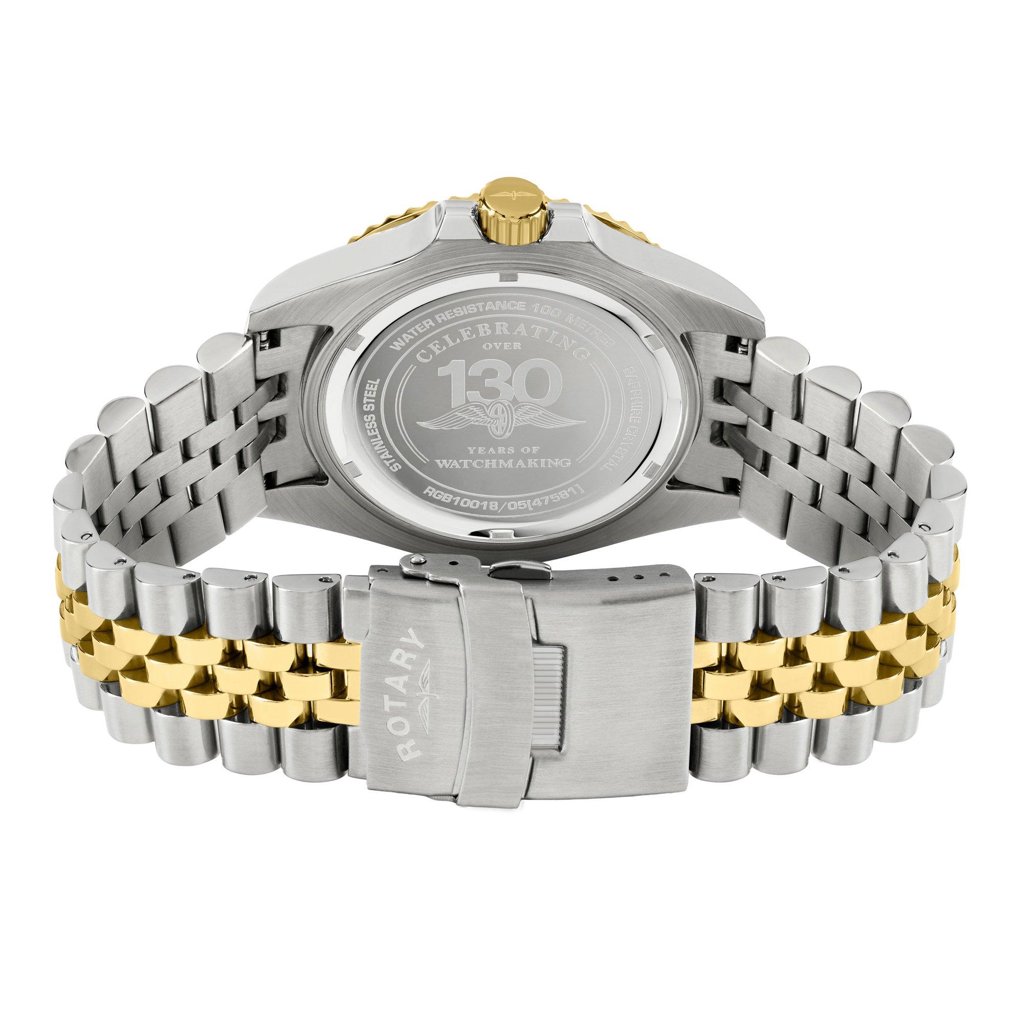 Silver & Gold - Rotary - Mens Apex 100 Blue Dial SS Bracelet Watch - 4