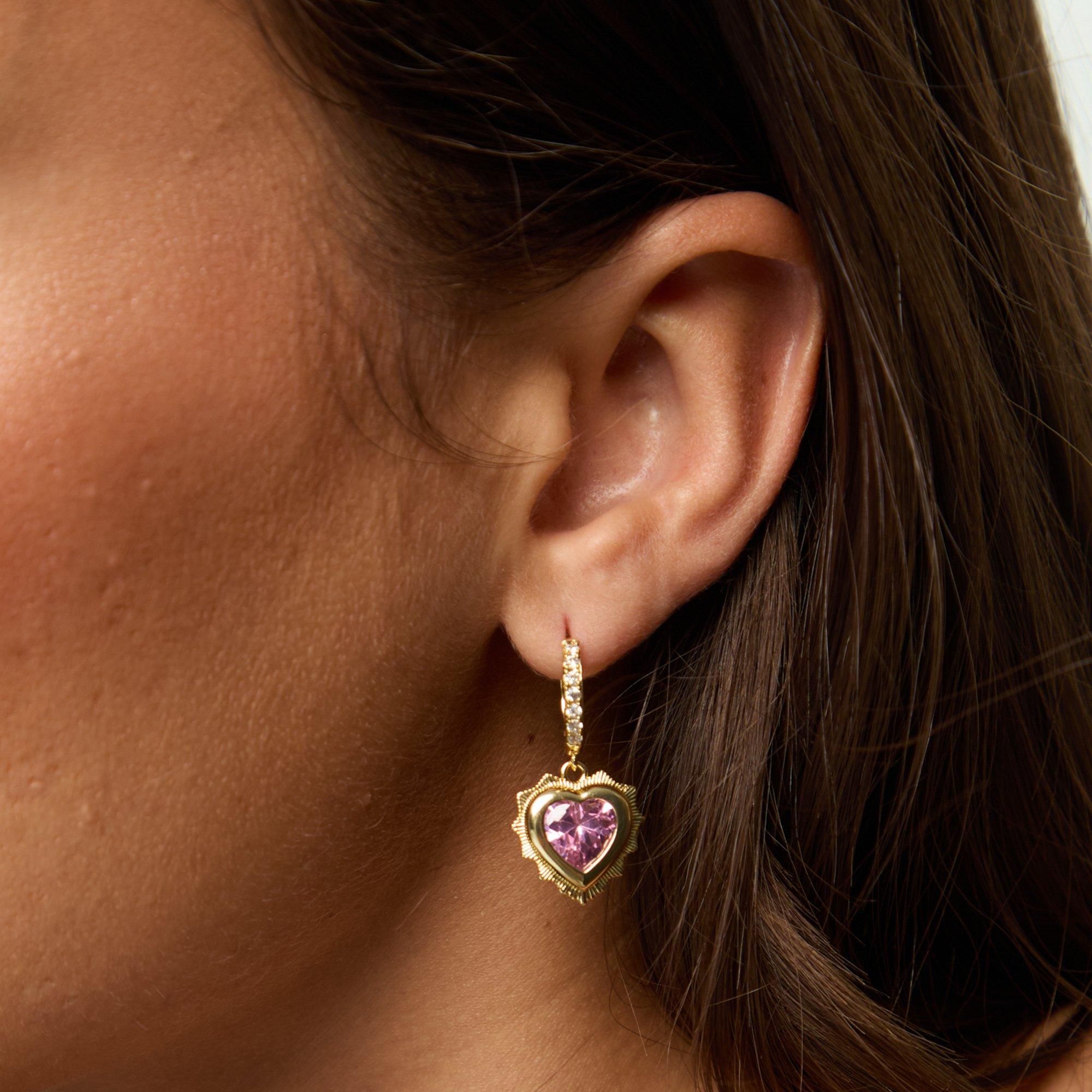 Gold - Jon Richard - Gold Plated Heart Birthstone Huggies - October - 3