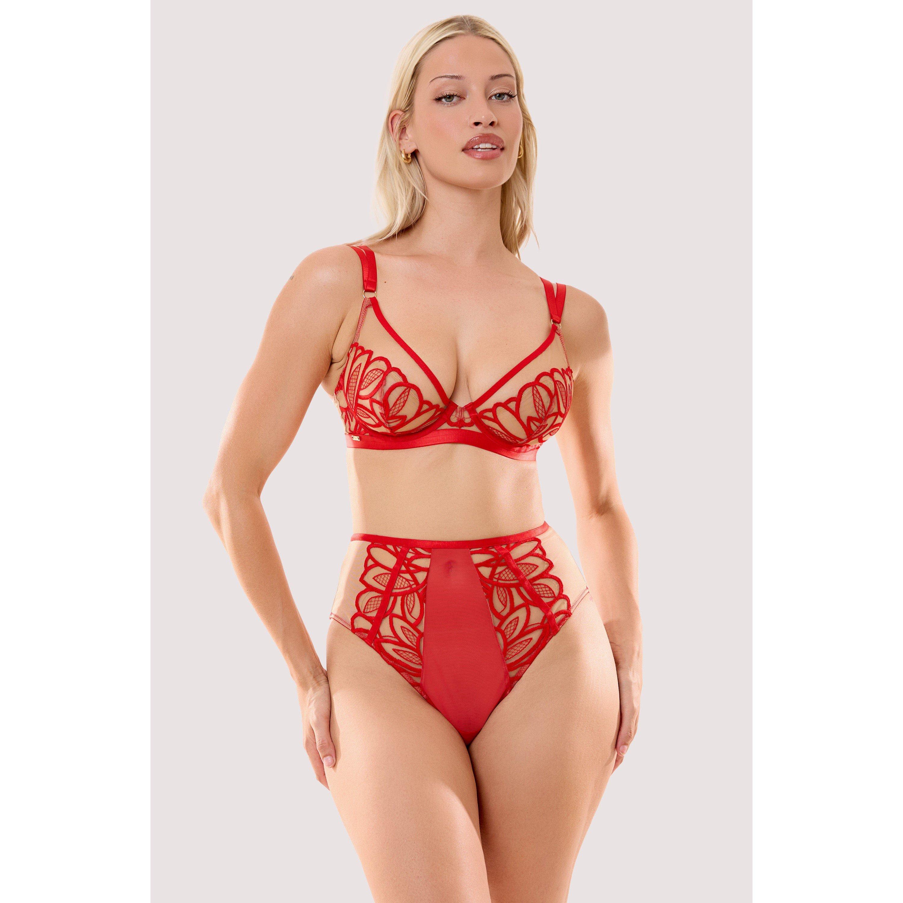 Red - Playful Promises - Lilith Red Graphic Embroidery High Waist Brief - 4