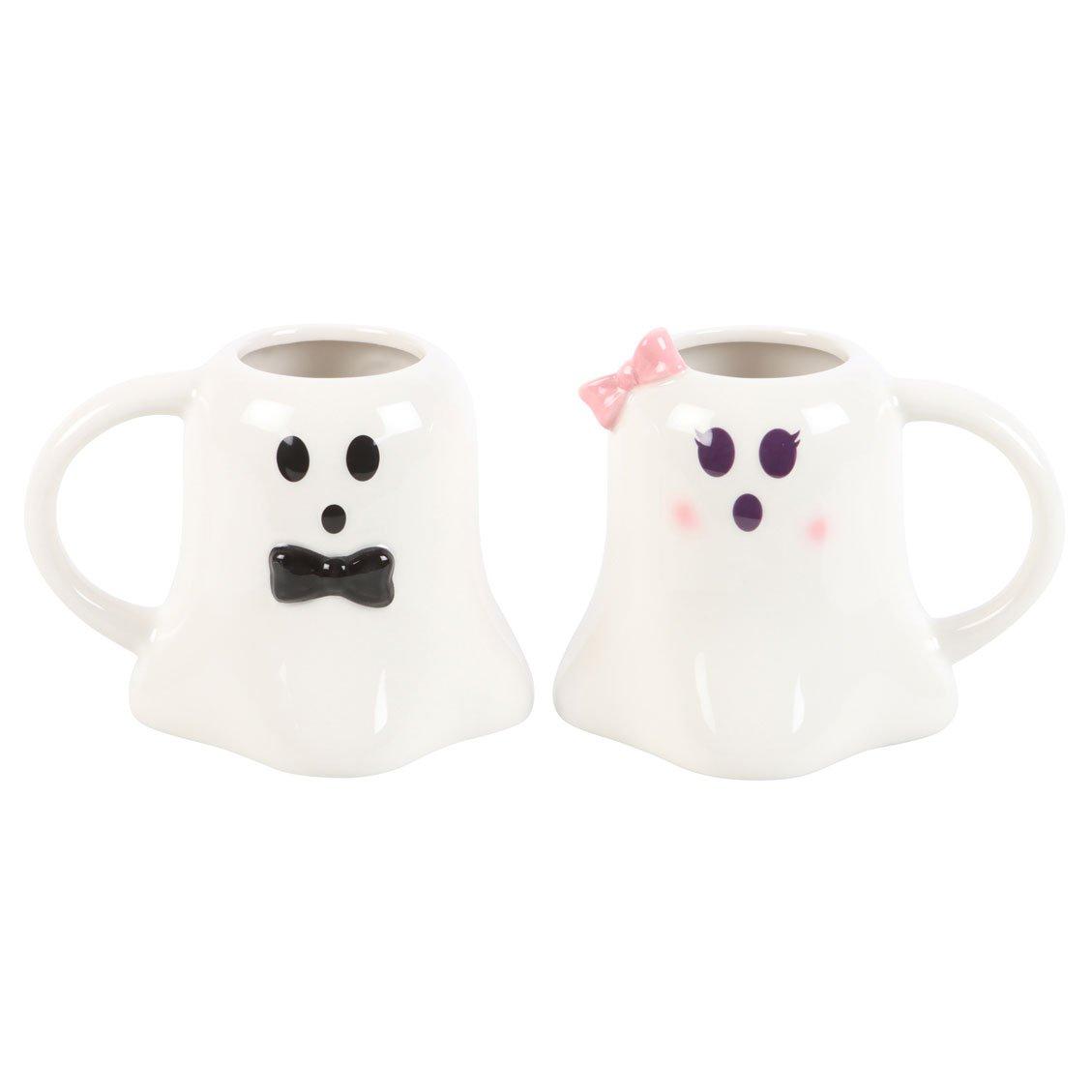White - Something Different - Mr and Mrs Boo Ghost Shaped Mug Set - 2