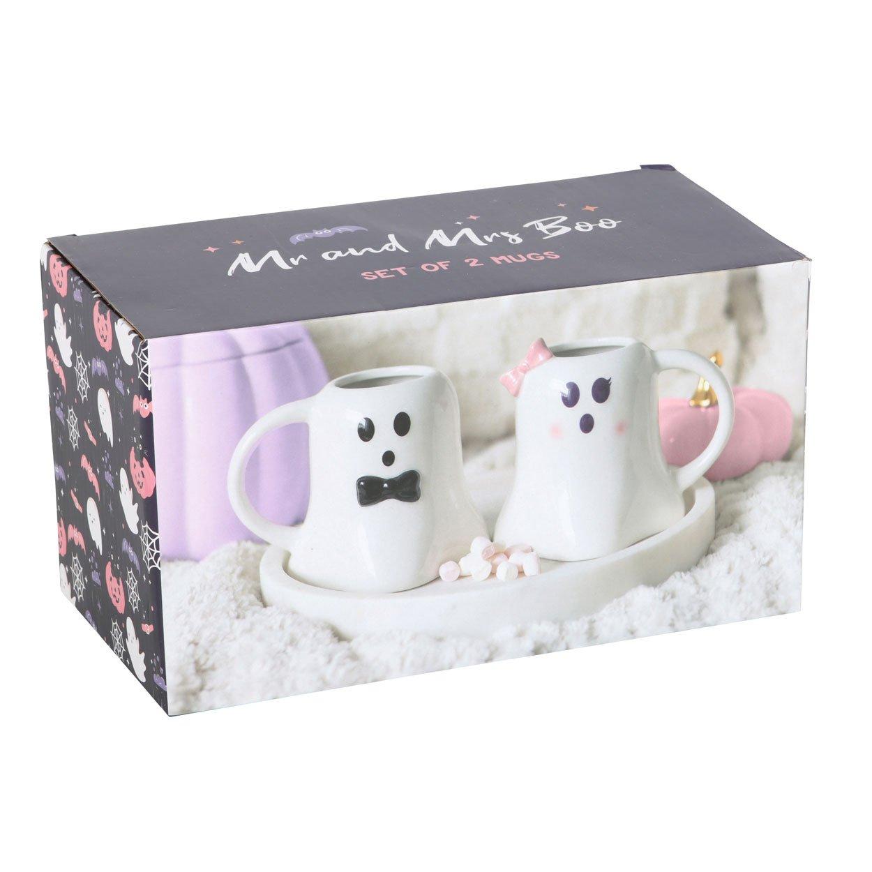 White - Something Different - Mr and Mrs Boo Ghost Shaped Mug Set - 4